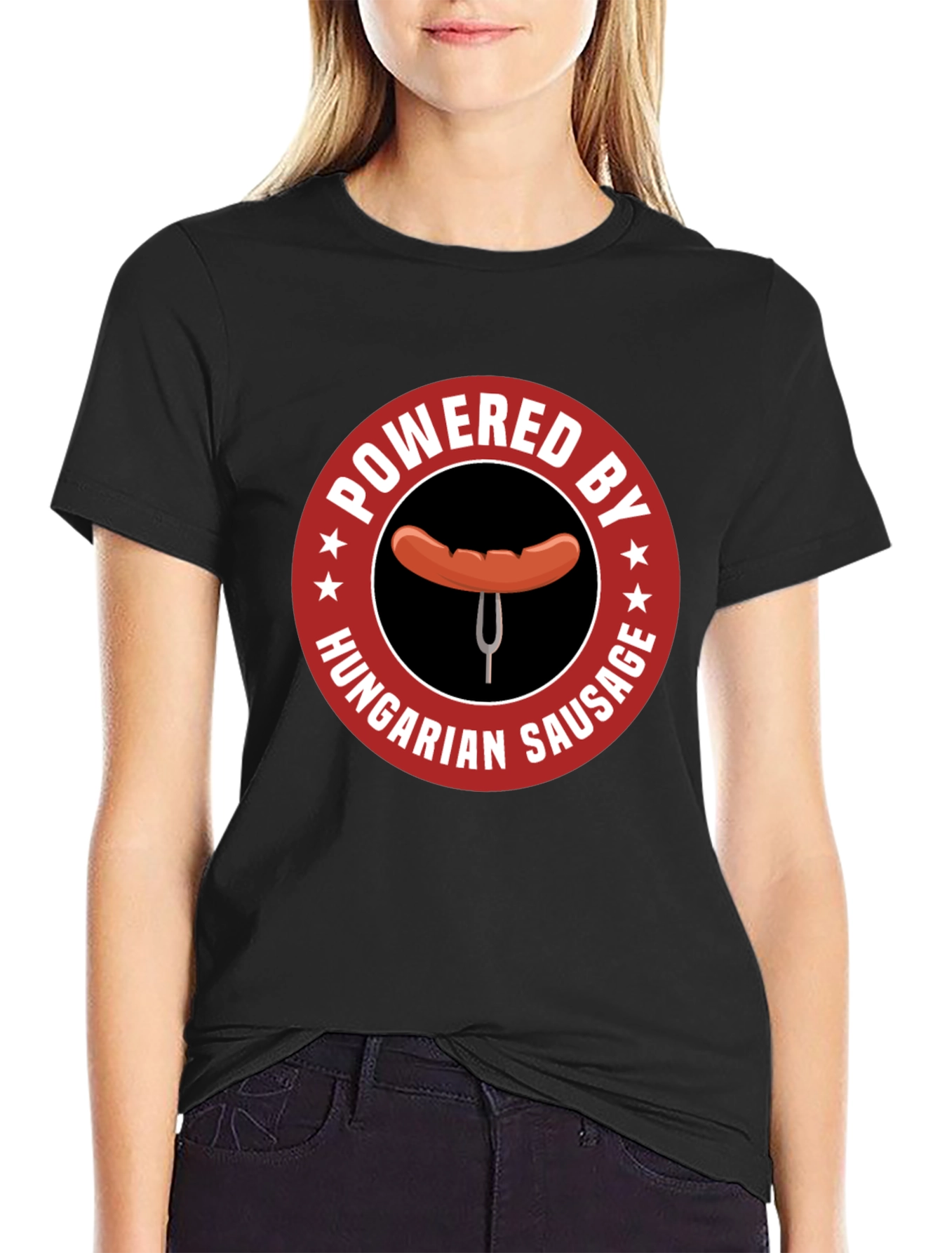 Black Hungarian Sausage T-Shirt - Powered by Funny Tee view 2