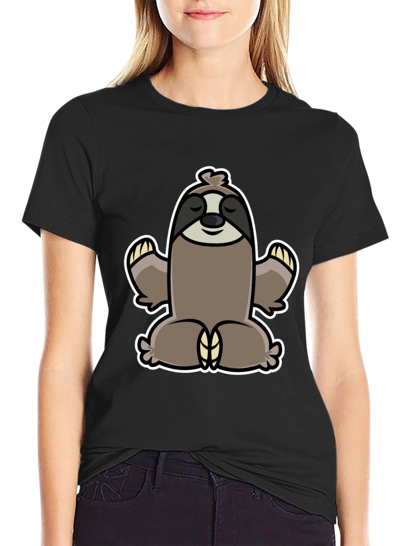 Black Meditating Sloth Graphic Tee - Relaxed Fit view 2