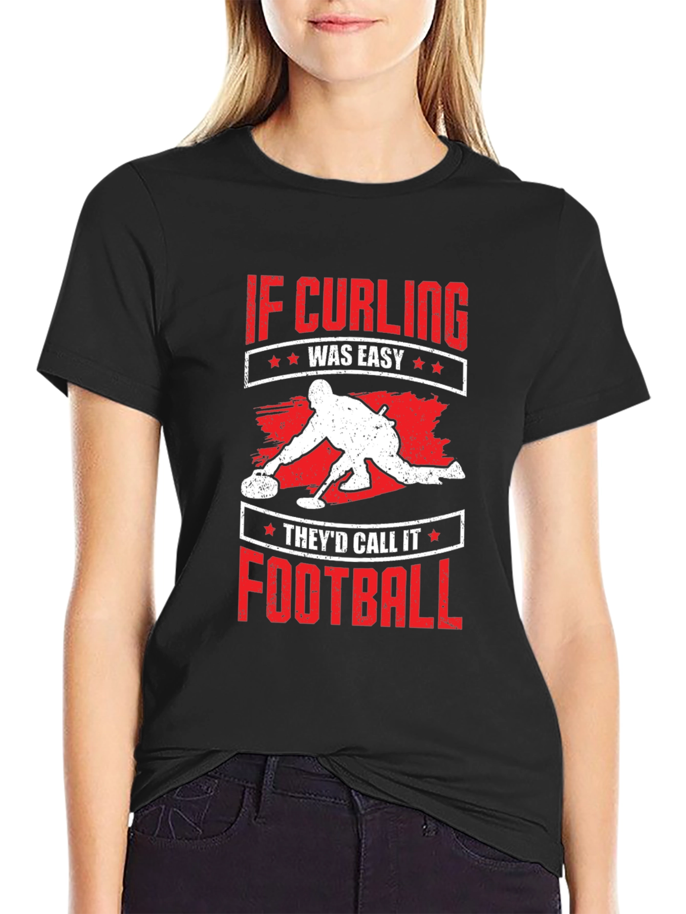 Black Curling T-Shirt - If Curling Was Easy Football view 2