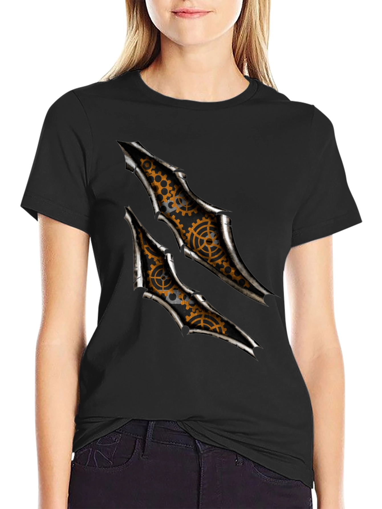 Black Steampunk Gears Graphic T-Shirt view 2