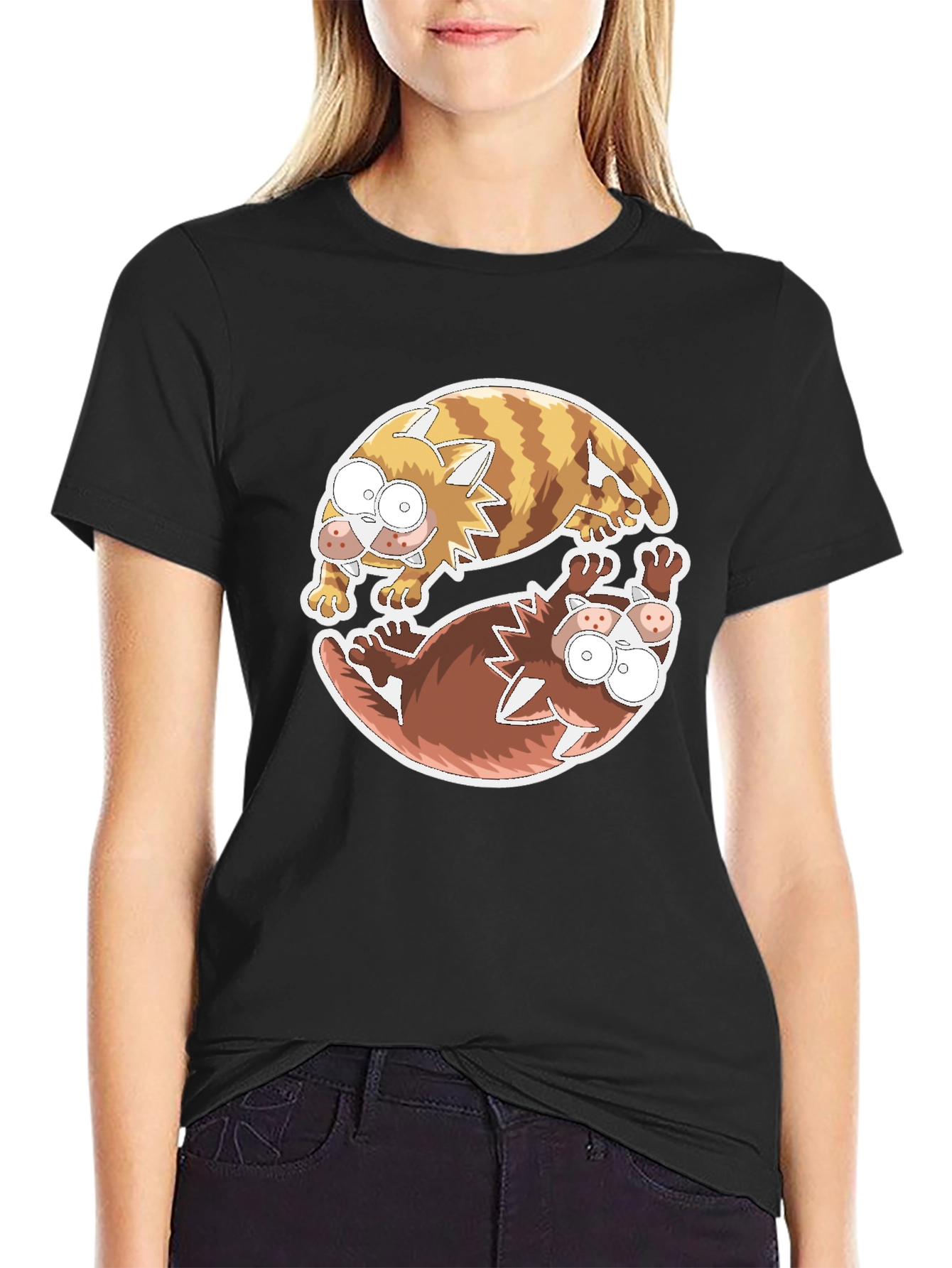 Black Yin Yang Cats Graphic Tee - Relaxed Fit view 2