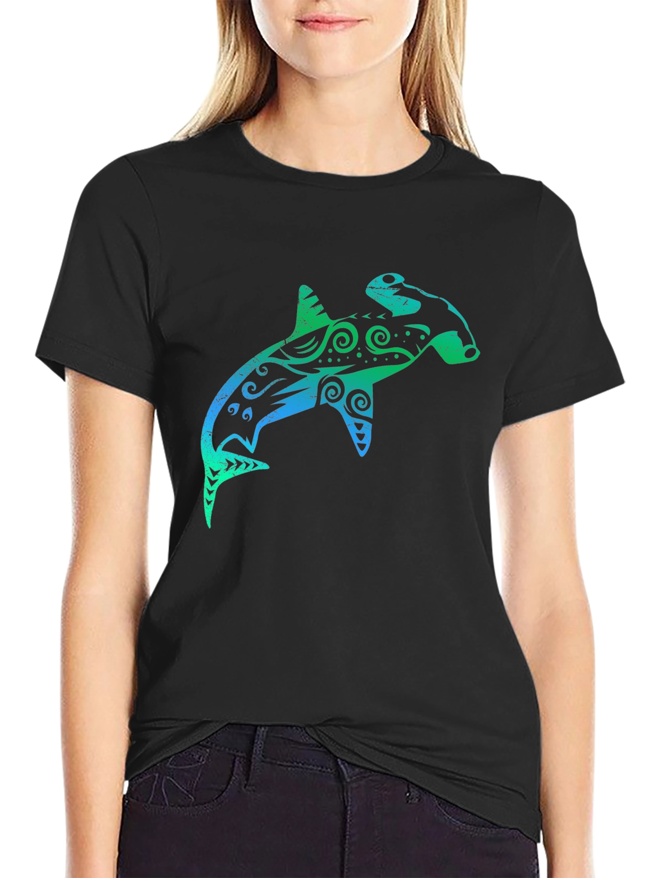 Black Hammerhead Shark Graphic T-Shirt - Black view 2