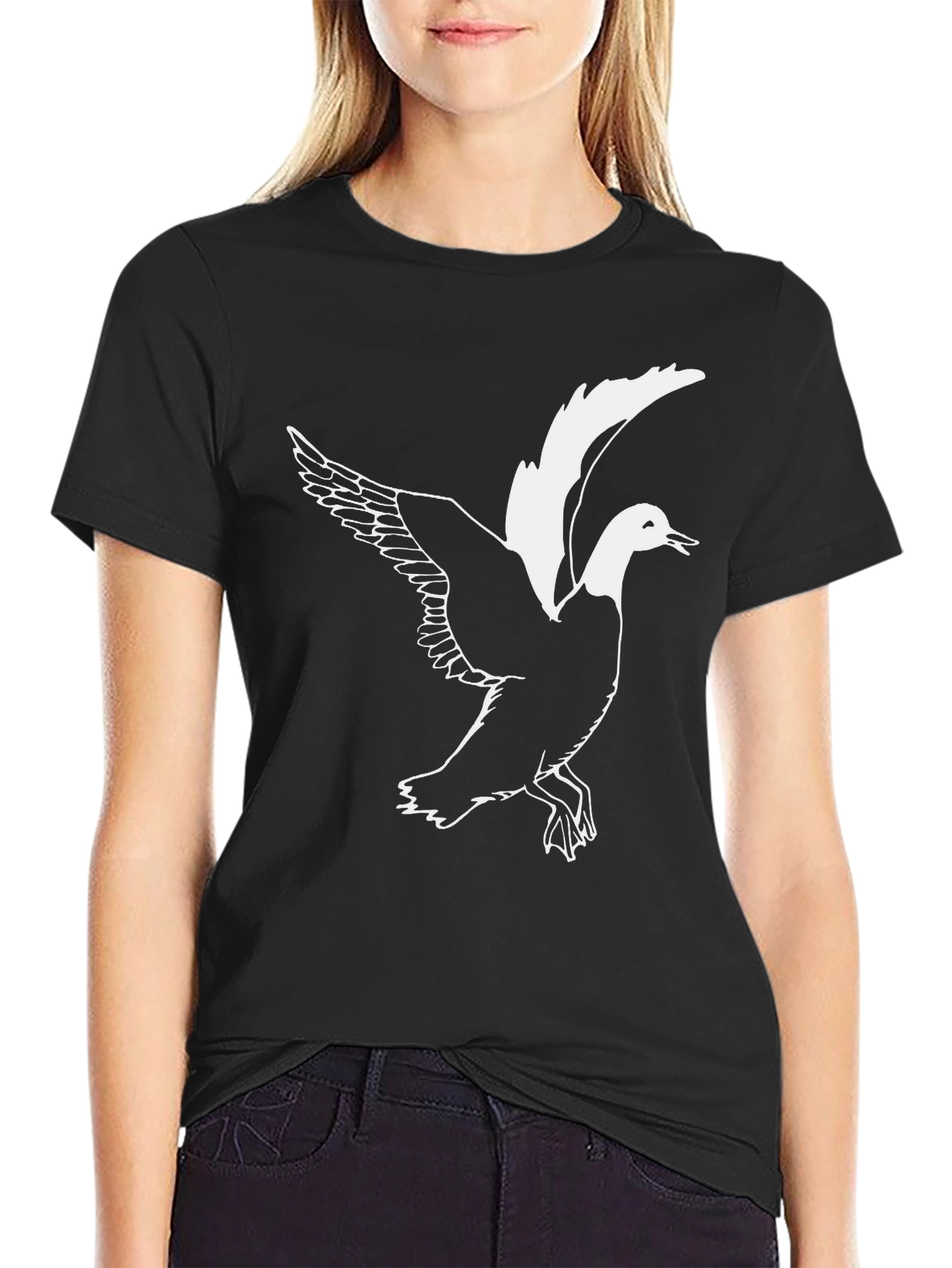 Black Men's Black T-shirt with Flying Duck Graphic view 2