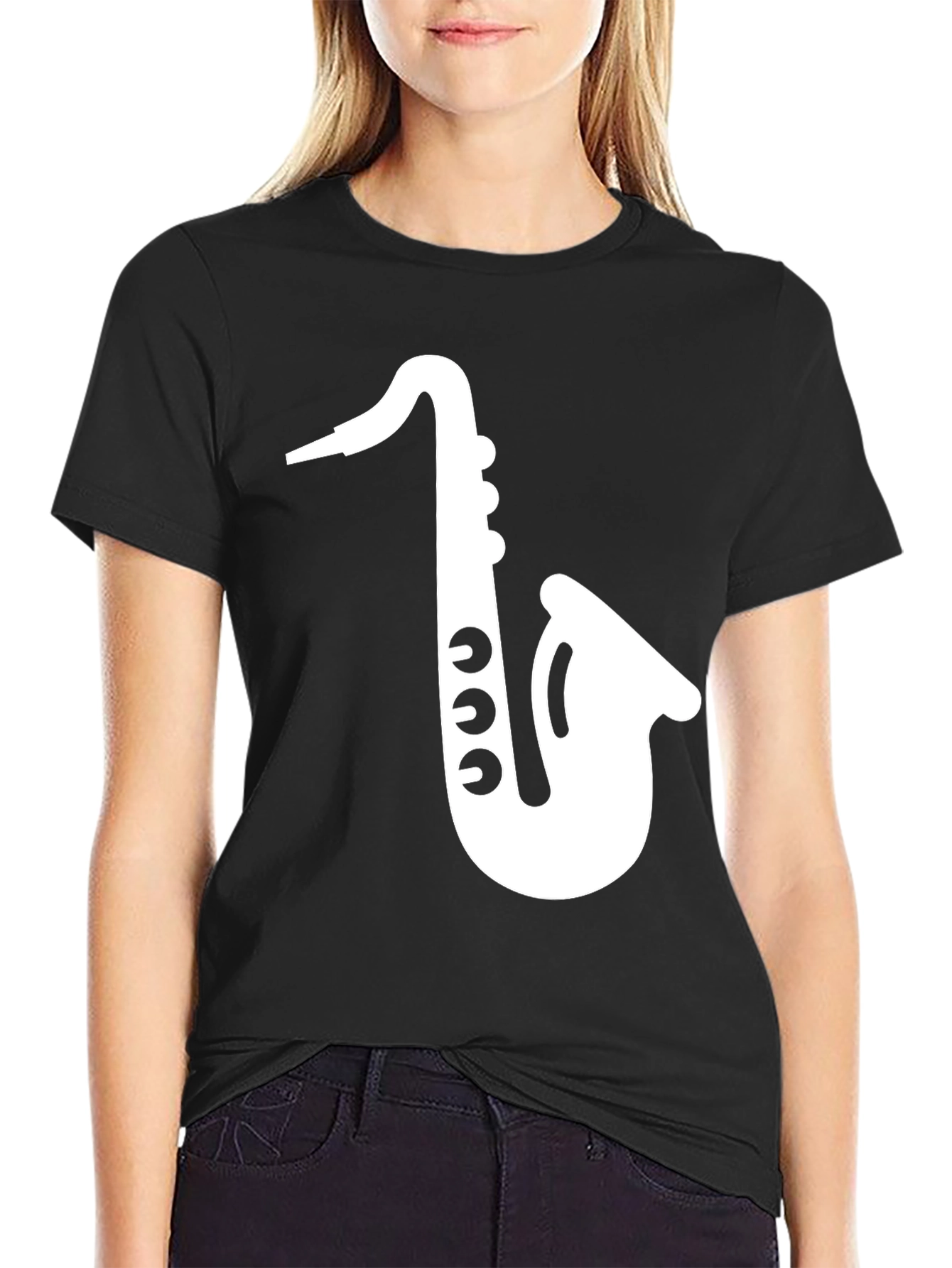 Black Saxophone Graphic Tee - Black Cotton T-Shirt view 2