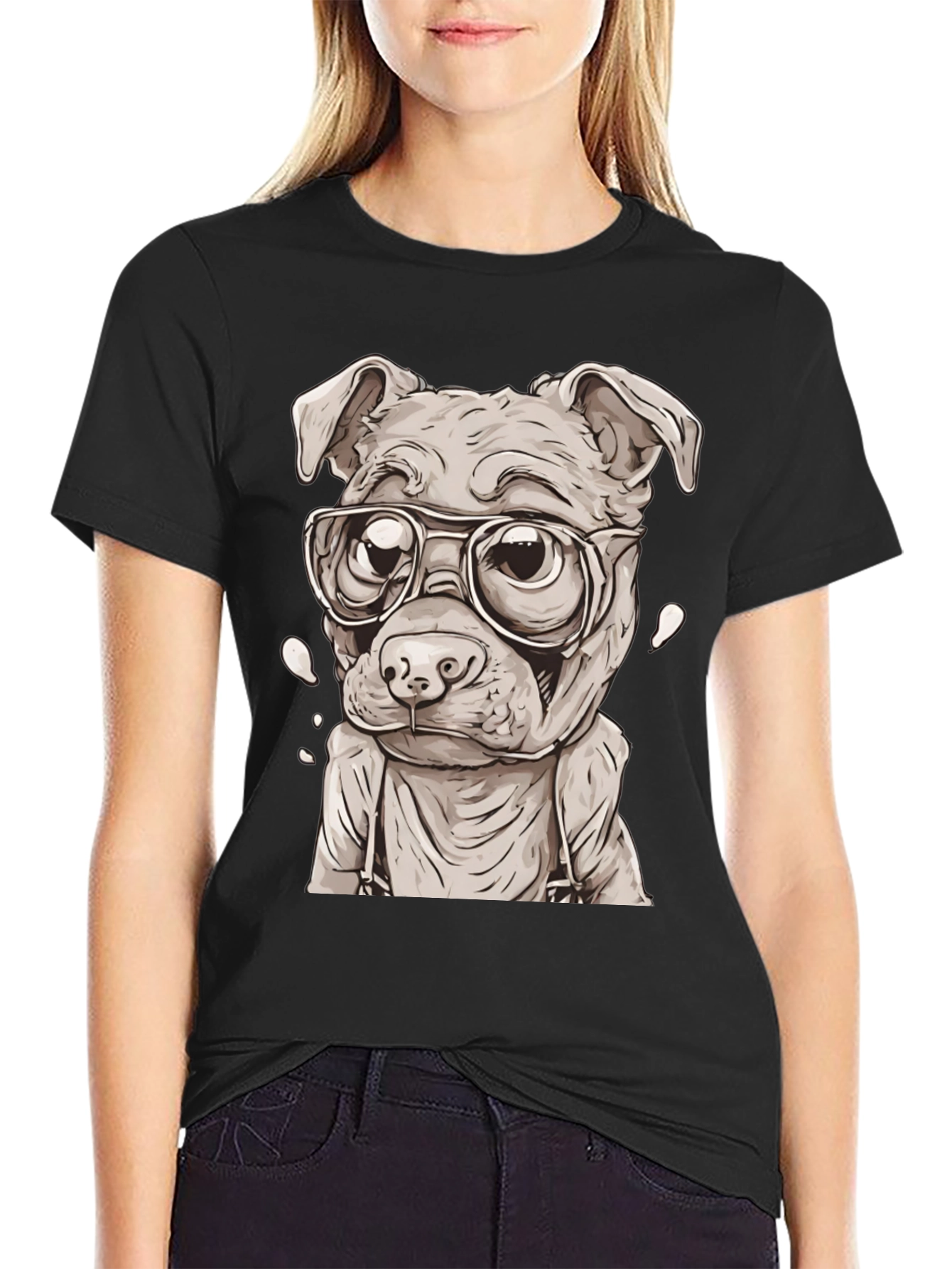 Black Hipster Dog T-Shirt - Cute Animal Graphic Tee view 2