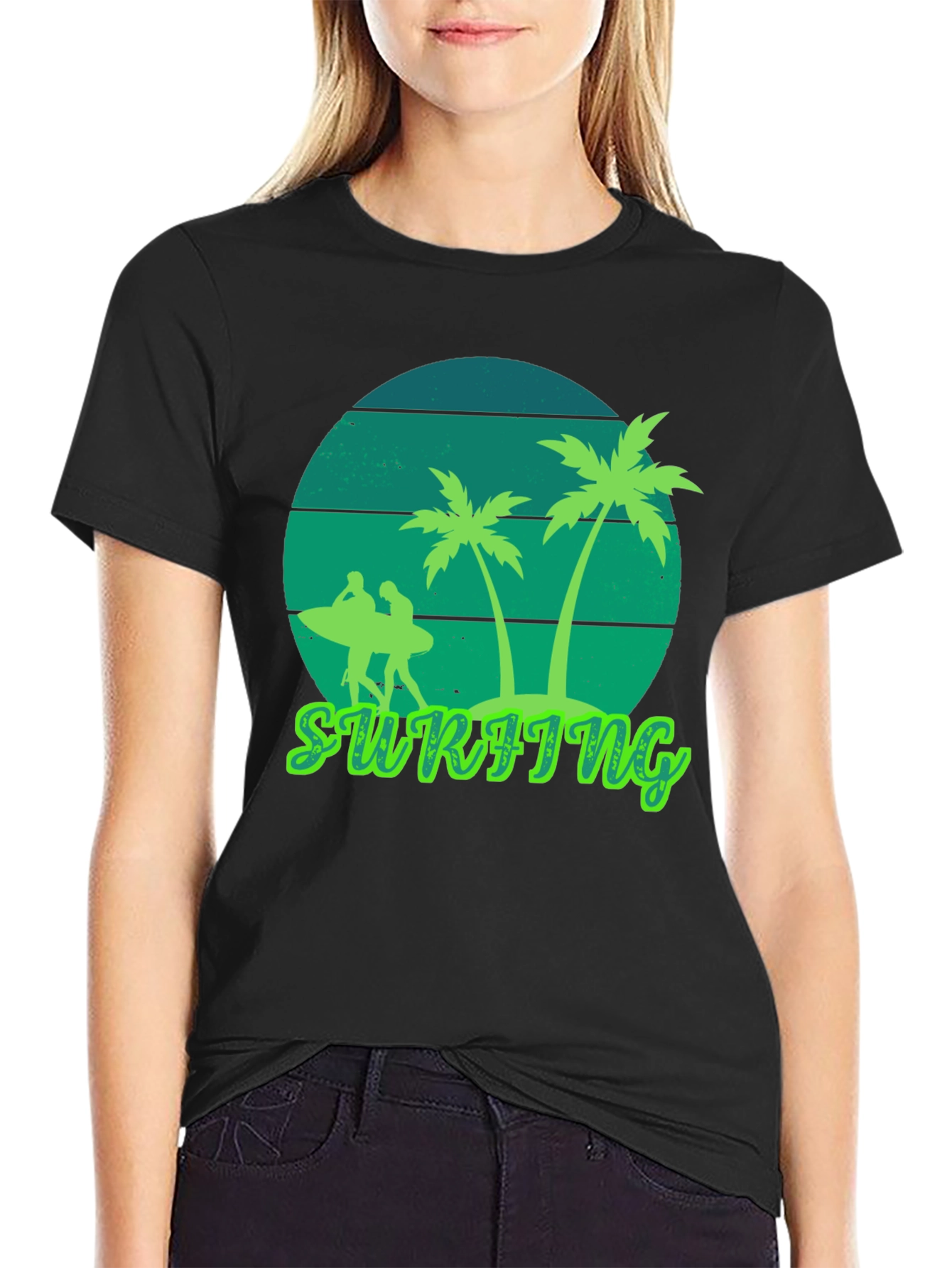 Black Surfing Vibes T-Shirt - Palm Tree Graphic Tee view 2