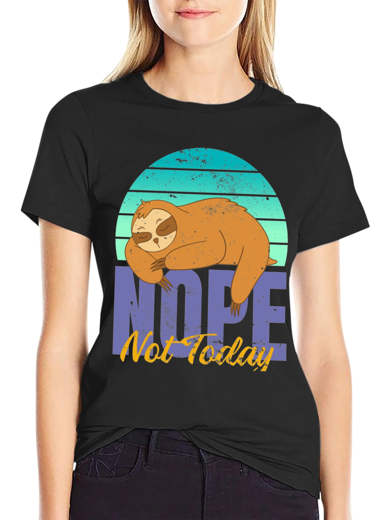 Black Nope, Not Today Sloth Graphic T-Shirt view 2