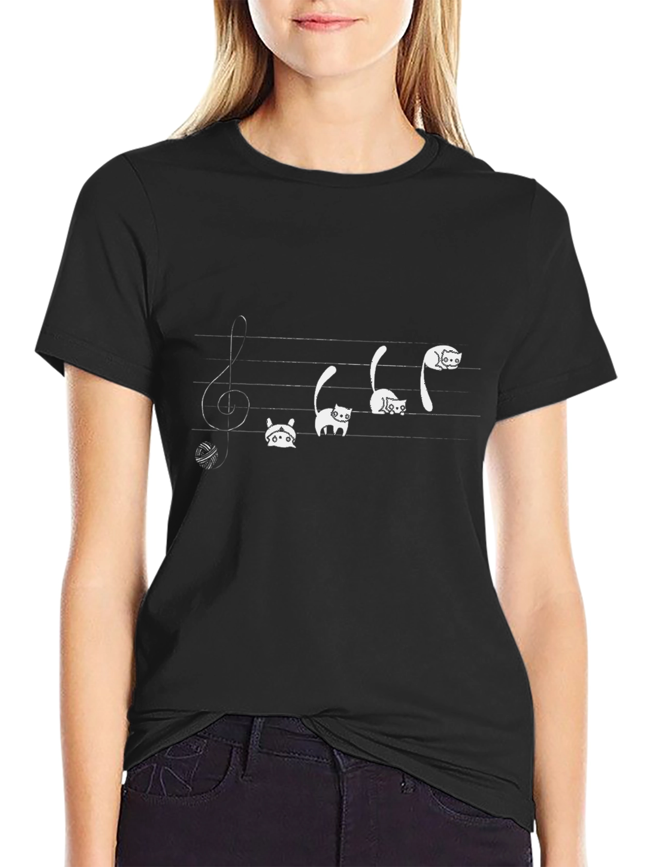 Black Musical Cats T-Shirt - Black Cotton Tee view 2
