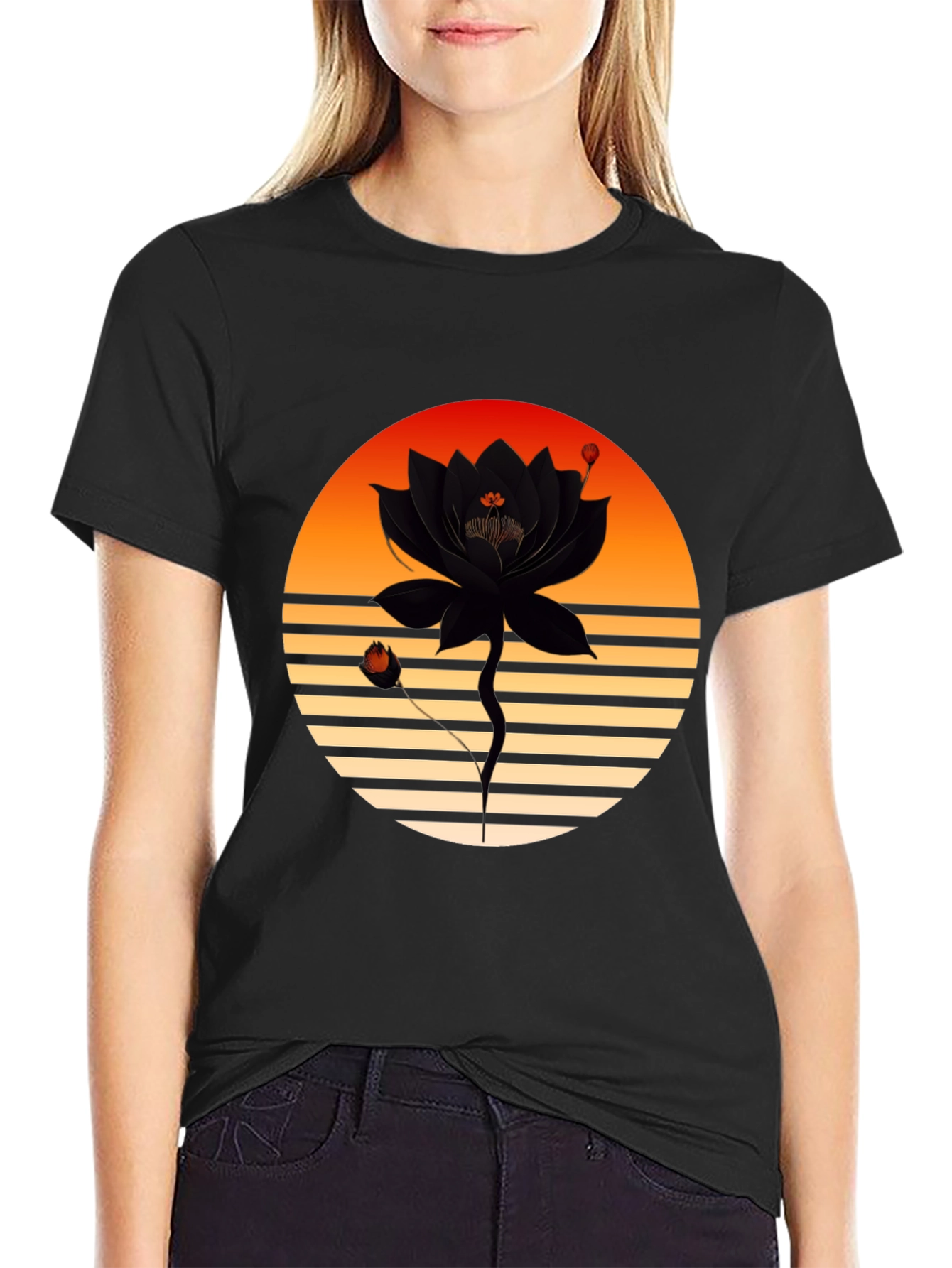 Black Sunset Lotus Graphic Tee view 2