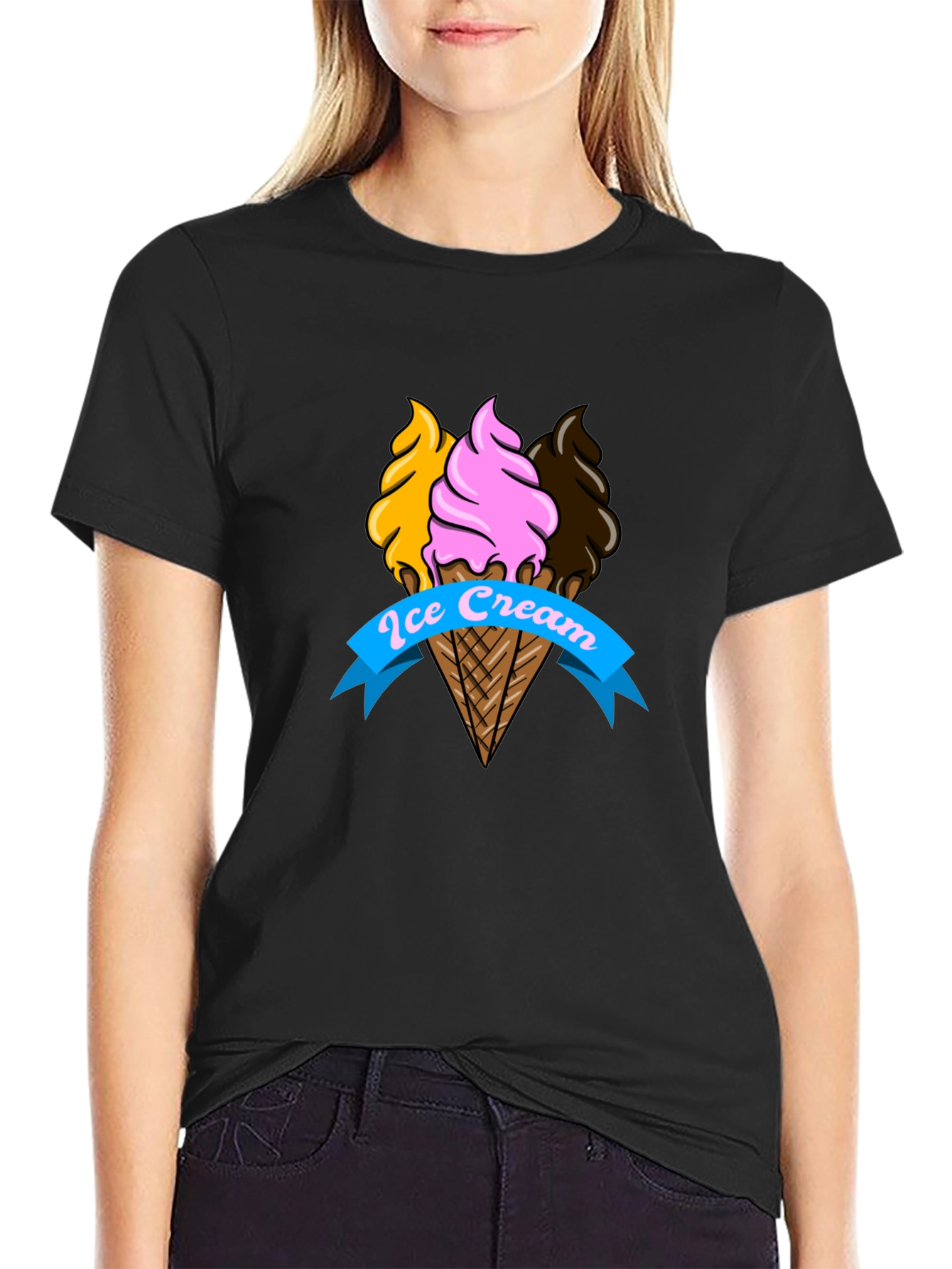 Black Ice Cream Cone Graphic Tee - Fun & Stylish T-Shirt view 2