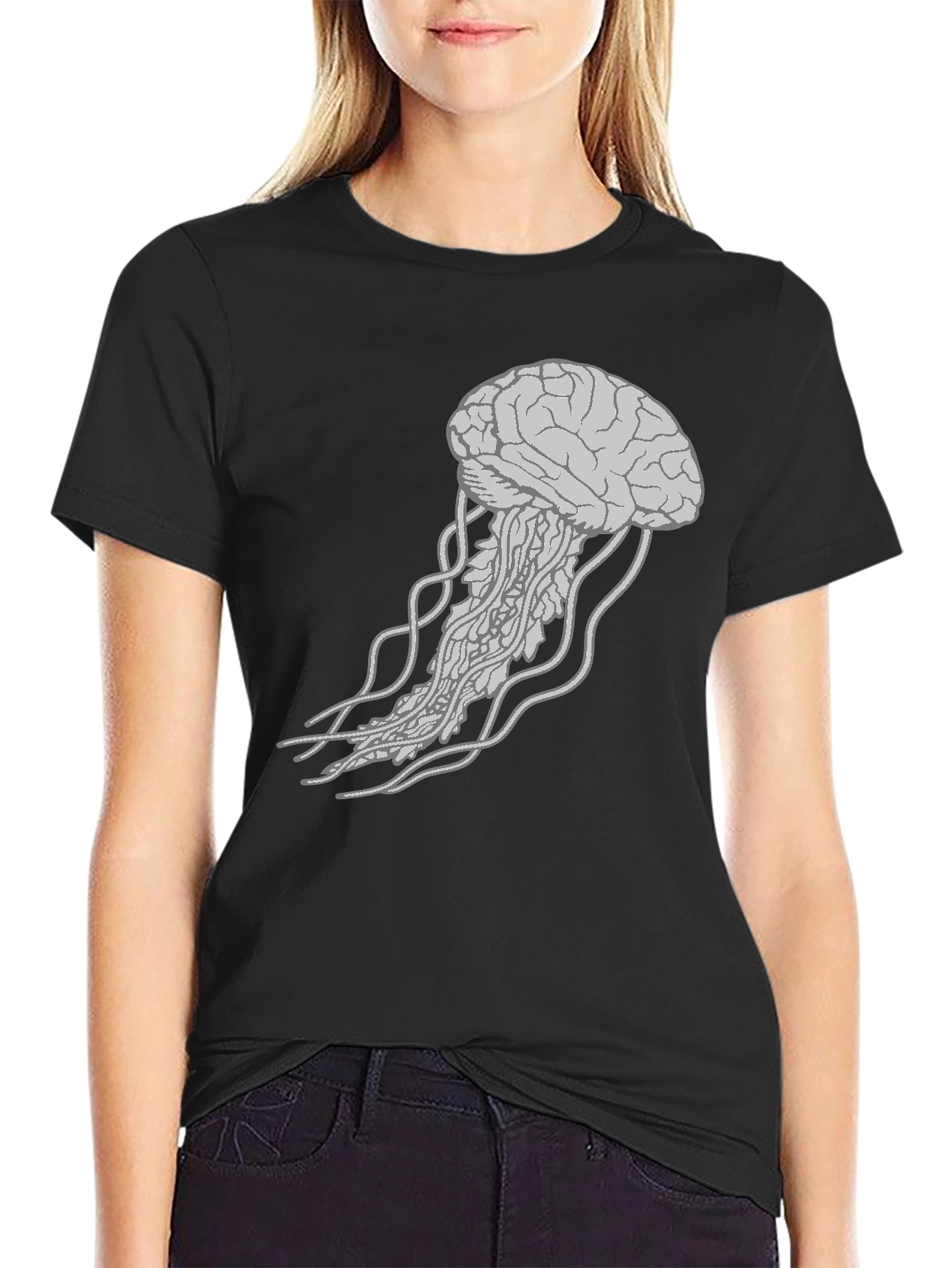 Black Brain Jellyfish Graphic T-Shirt view 2