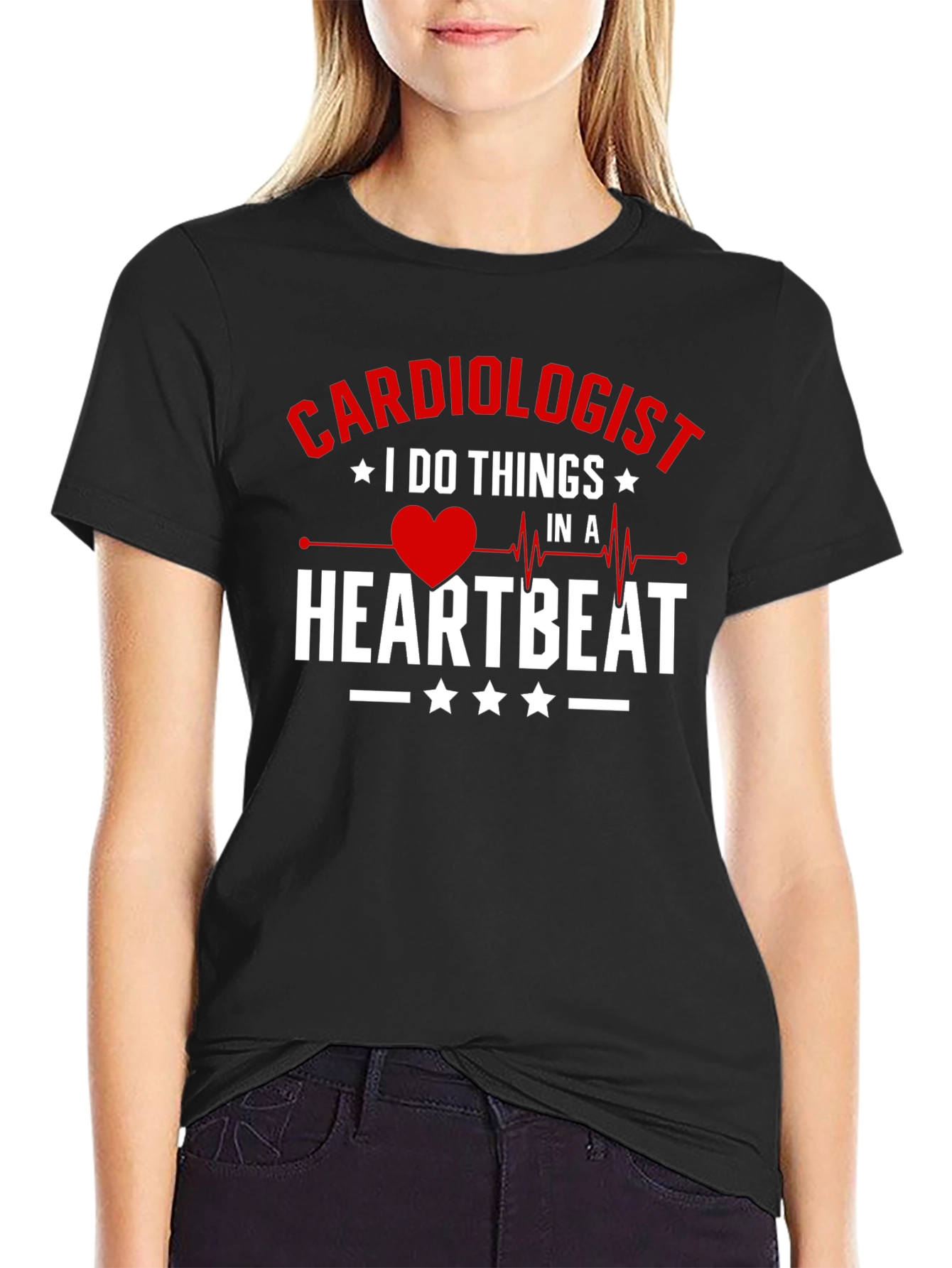 Black Cardiologist Heartbeat Graphic Tee - Black view 2