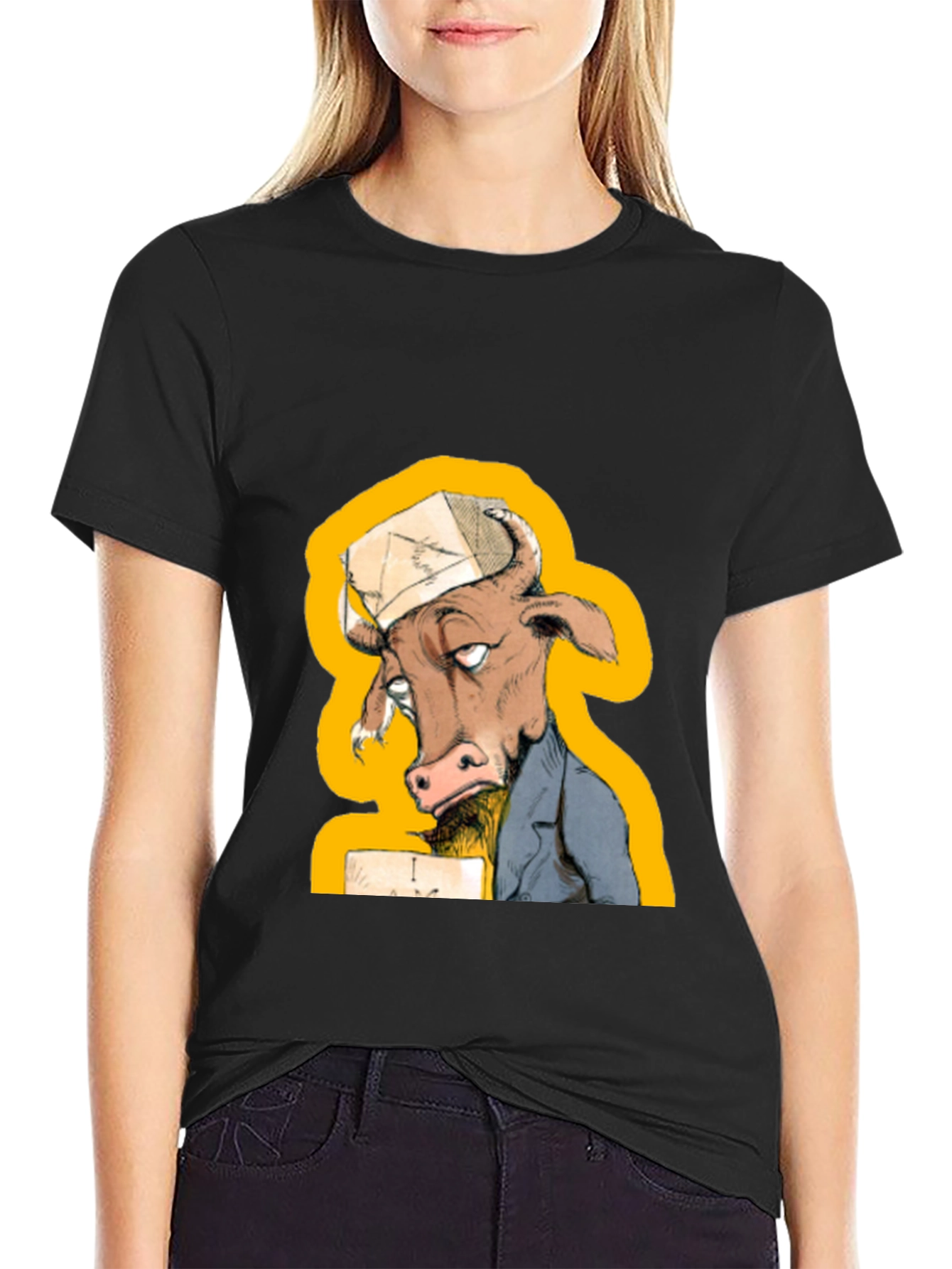 Black Funny Cow T-Shirt - Novelty Cartoon Animal Tee view 2