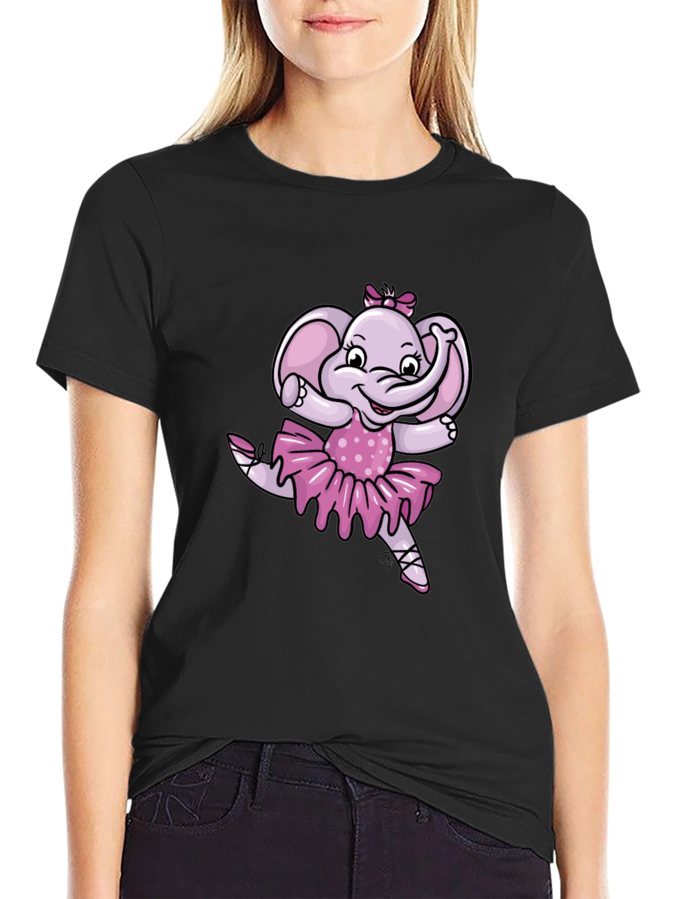 Black Ballerina Elephant Black T-Shirt view 2