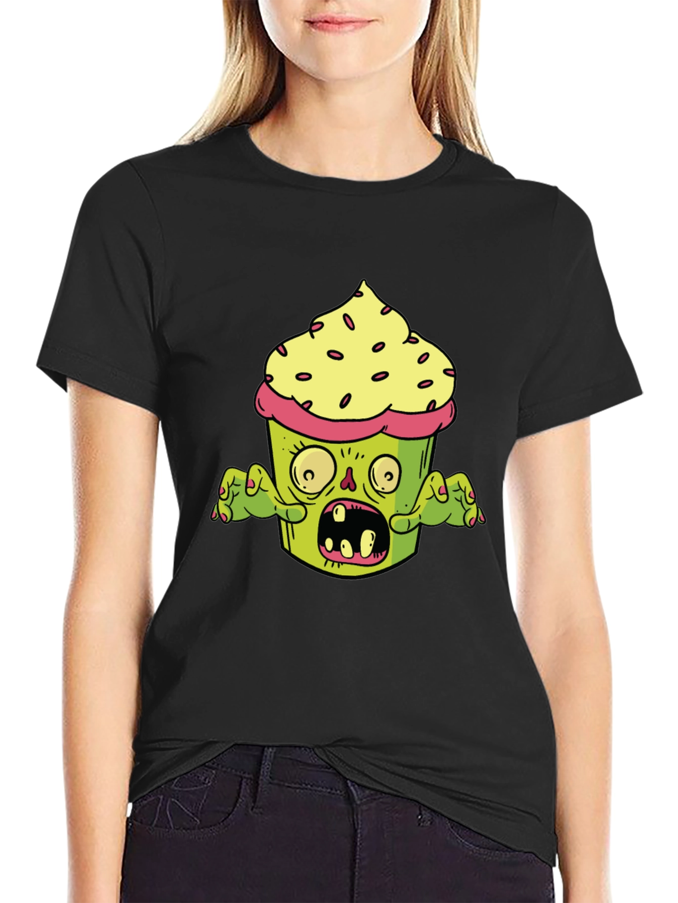 Black Zombie Cupcake T-Shirt - Graphic Novelty Tee view 2