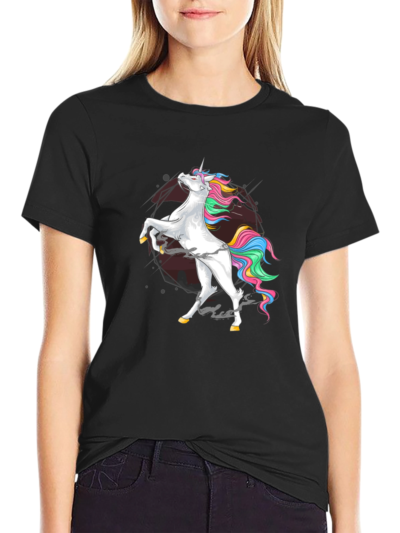 Black Unicorn Graphic Tee - Men's Black Cotton Shirt view 2
