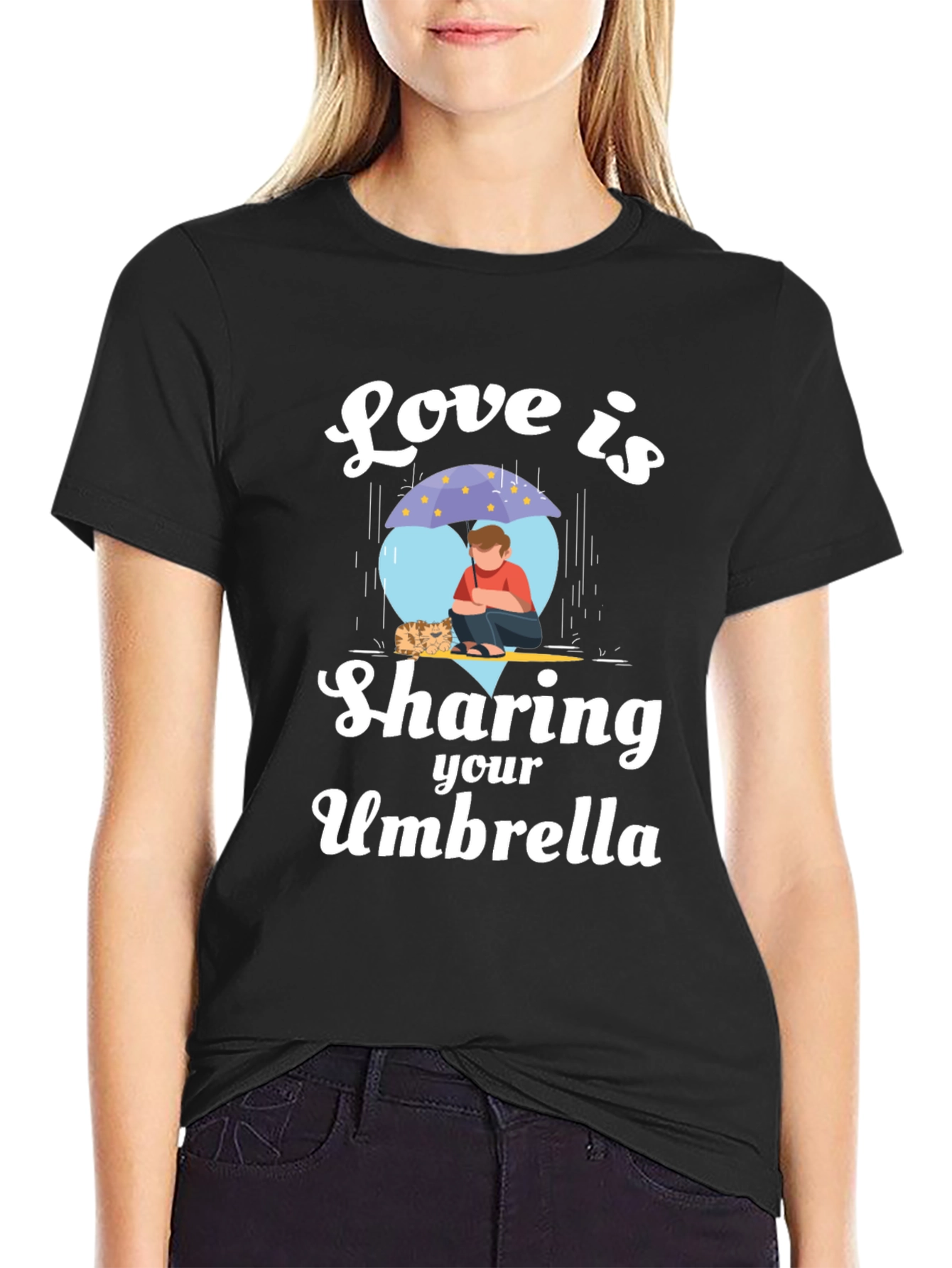 Black Love is Sharing Your Umbrella Black T-Shirt view 2