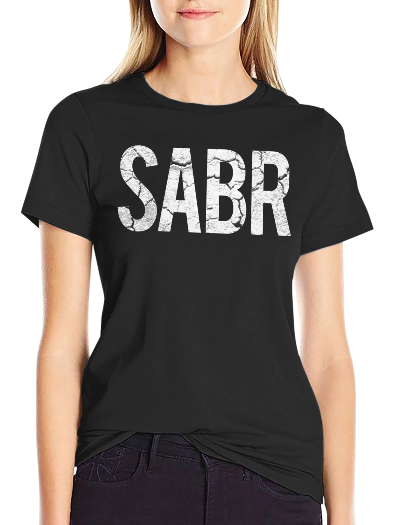 Black SABR Graphic Tee - Cracked Print T-Shirt view 2