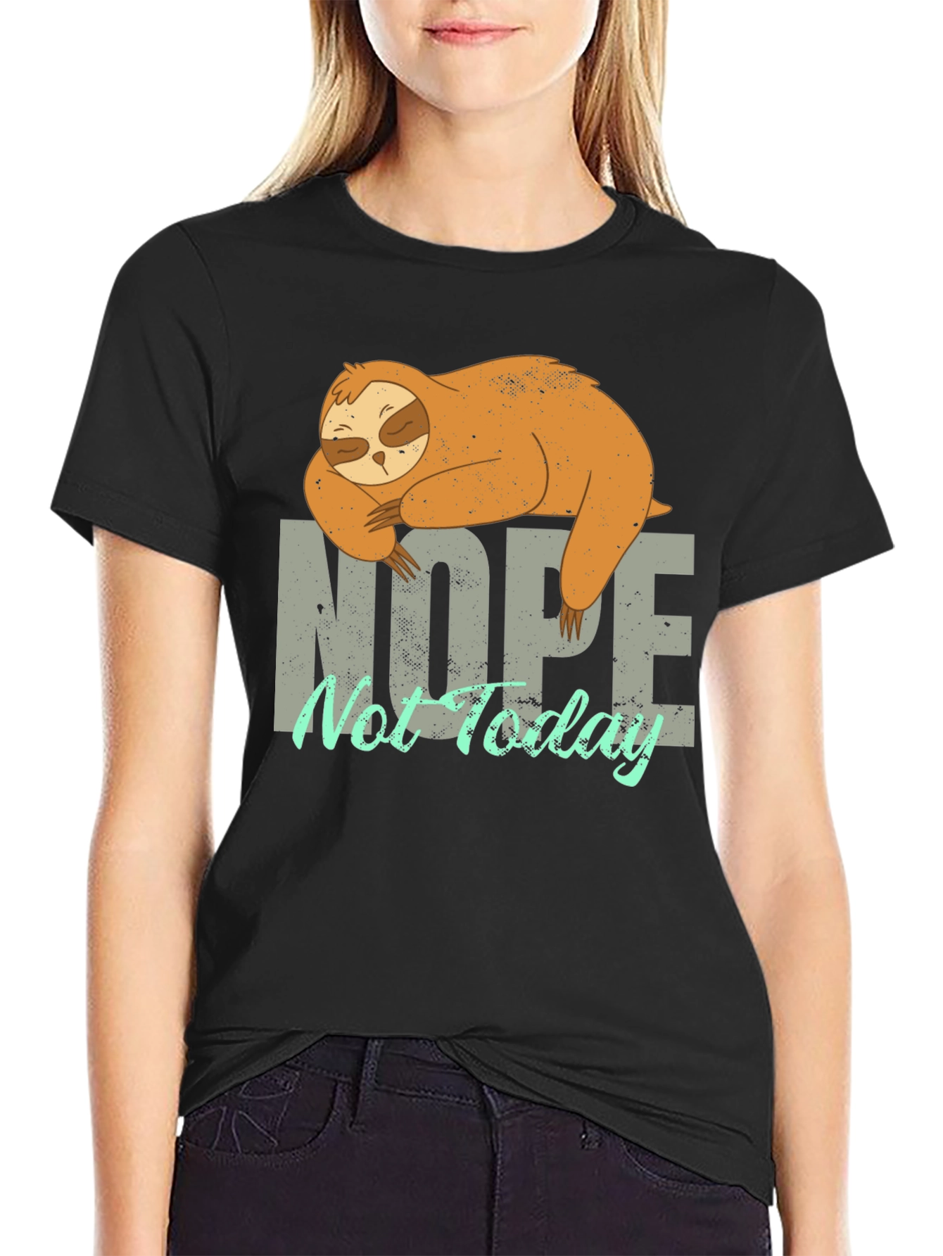 Black Nope Not Today Sloth Graphic T-Shirt - Lazy Day Apparel view 2