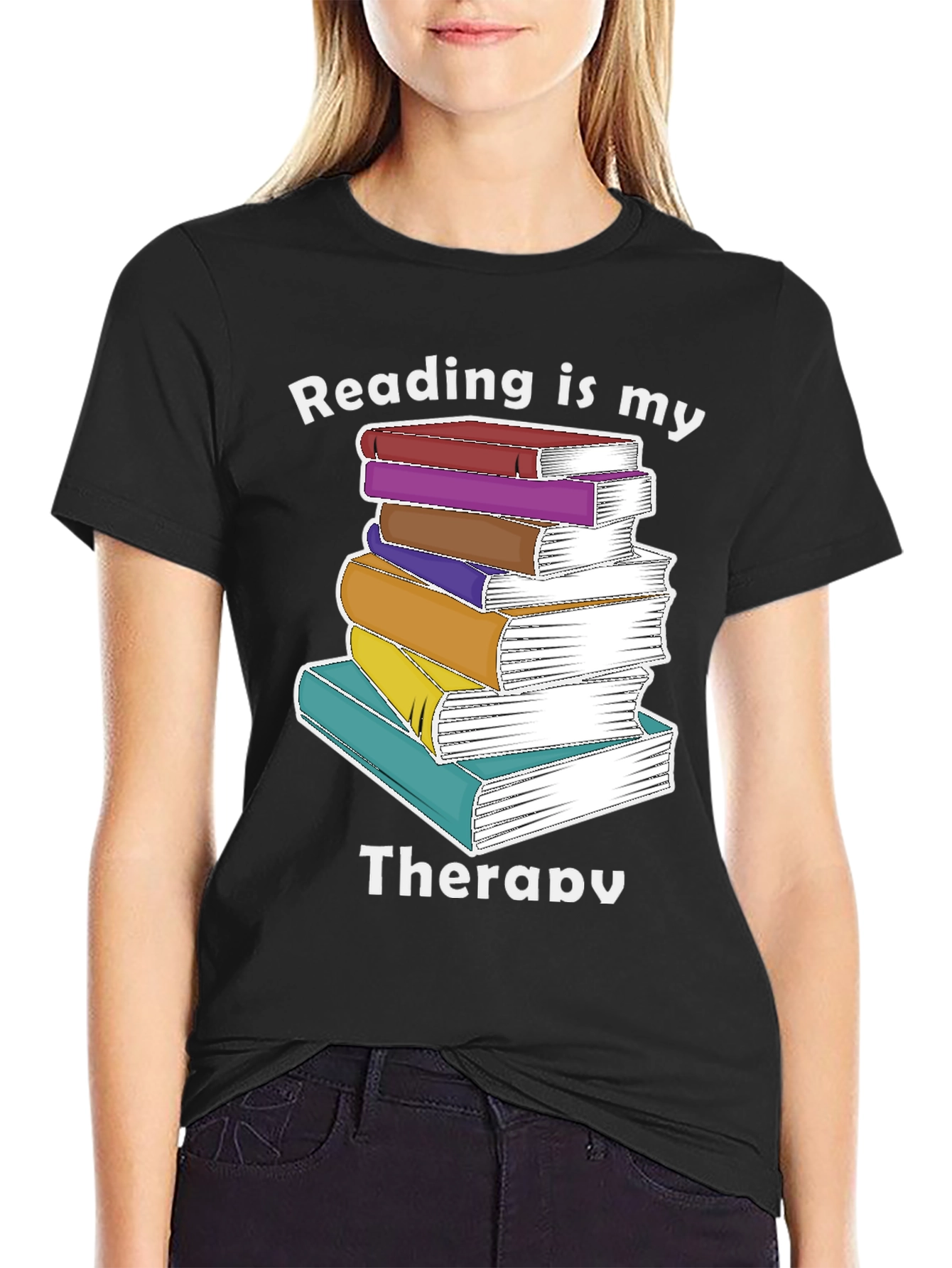 Black Reading Is My Therapy T-Shirt view 2