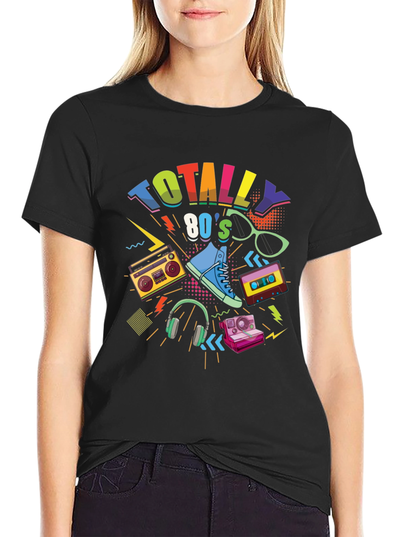 Black Totally 80's Graphic Tee - Retro Style T-Shirt view 2