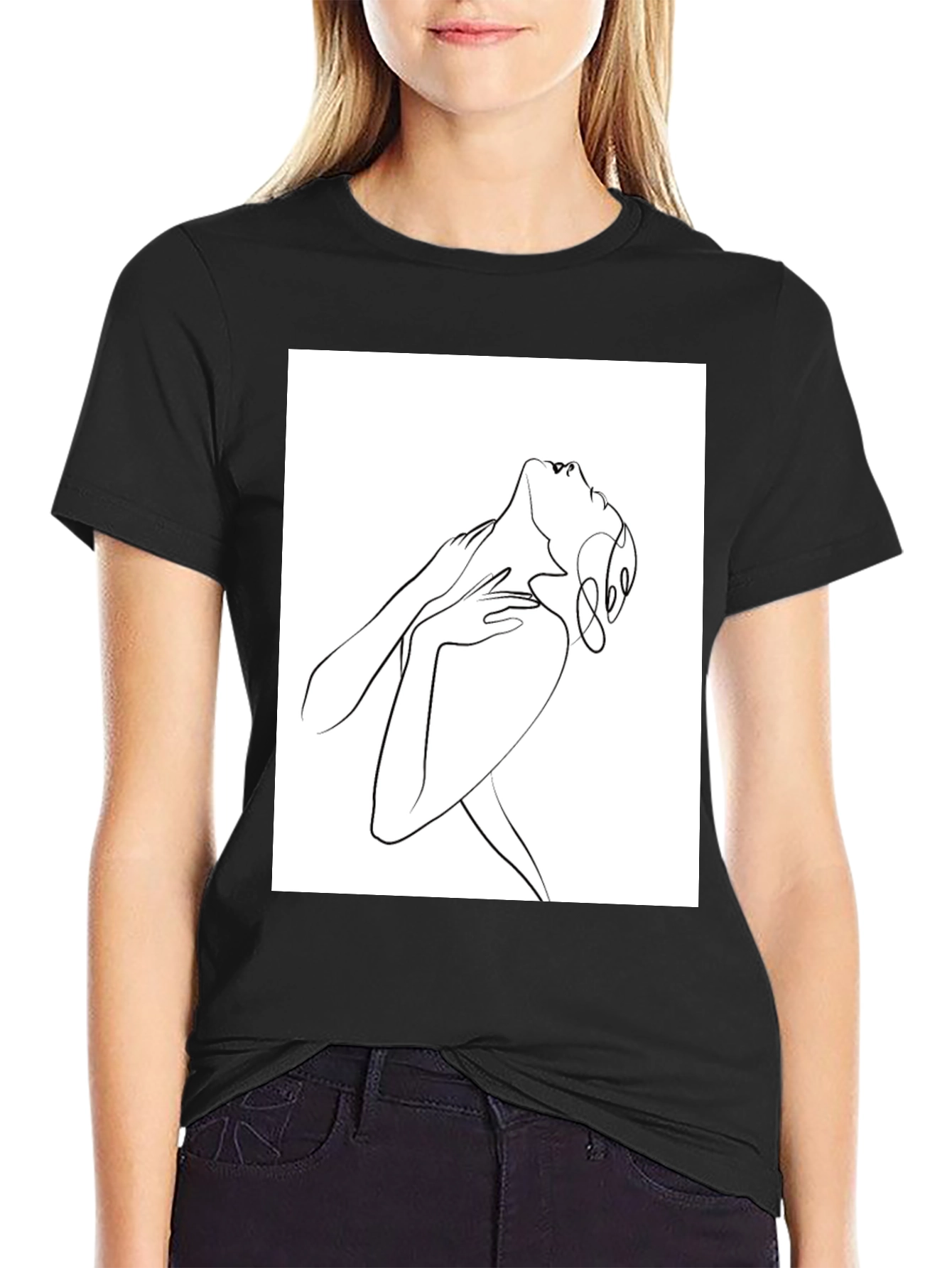 Black Abstract Line Art Graphic Tee - Unisex Black T-Shirt view 2