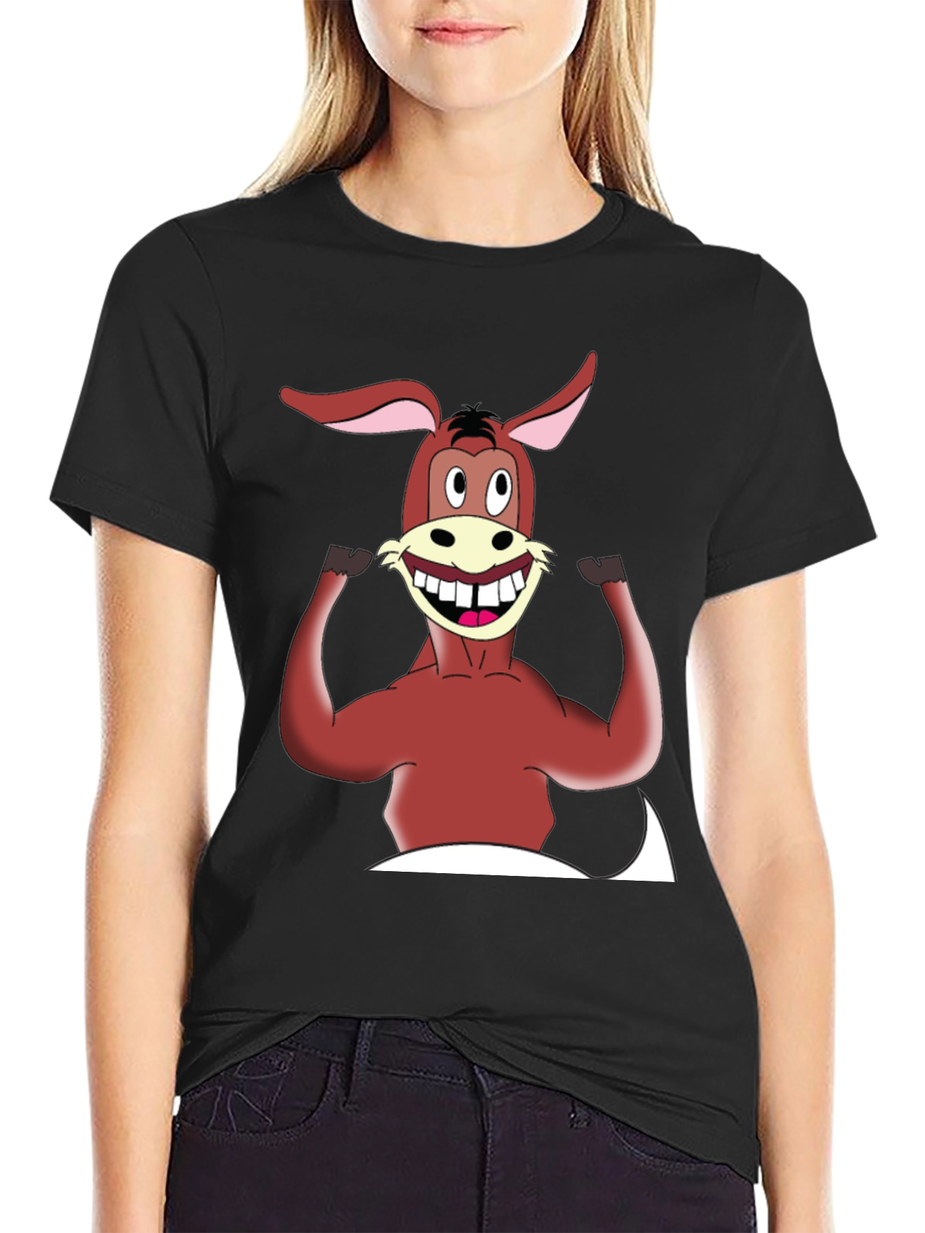 Black Cartoon Donkey Graphic Tee - Men's Black T-Shirt view 2