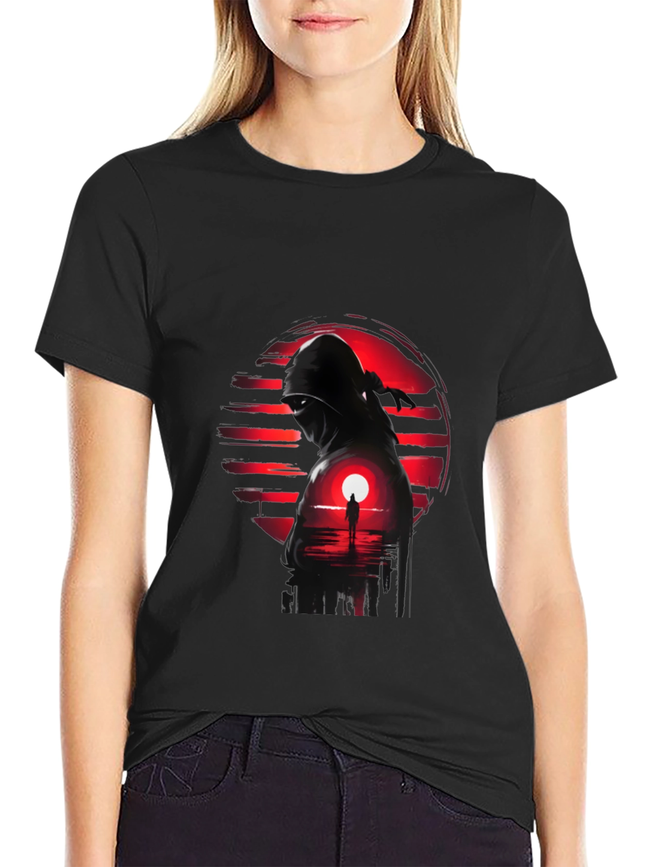 Black Ninja Sunset Graphic Tee - Cool Graphic T-Shirt view 2