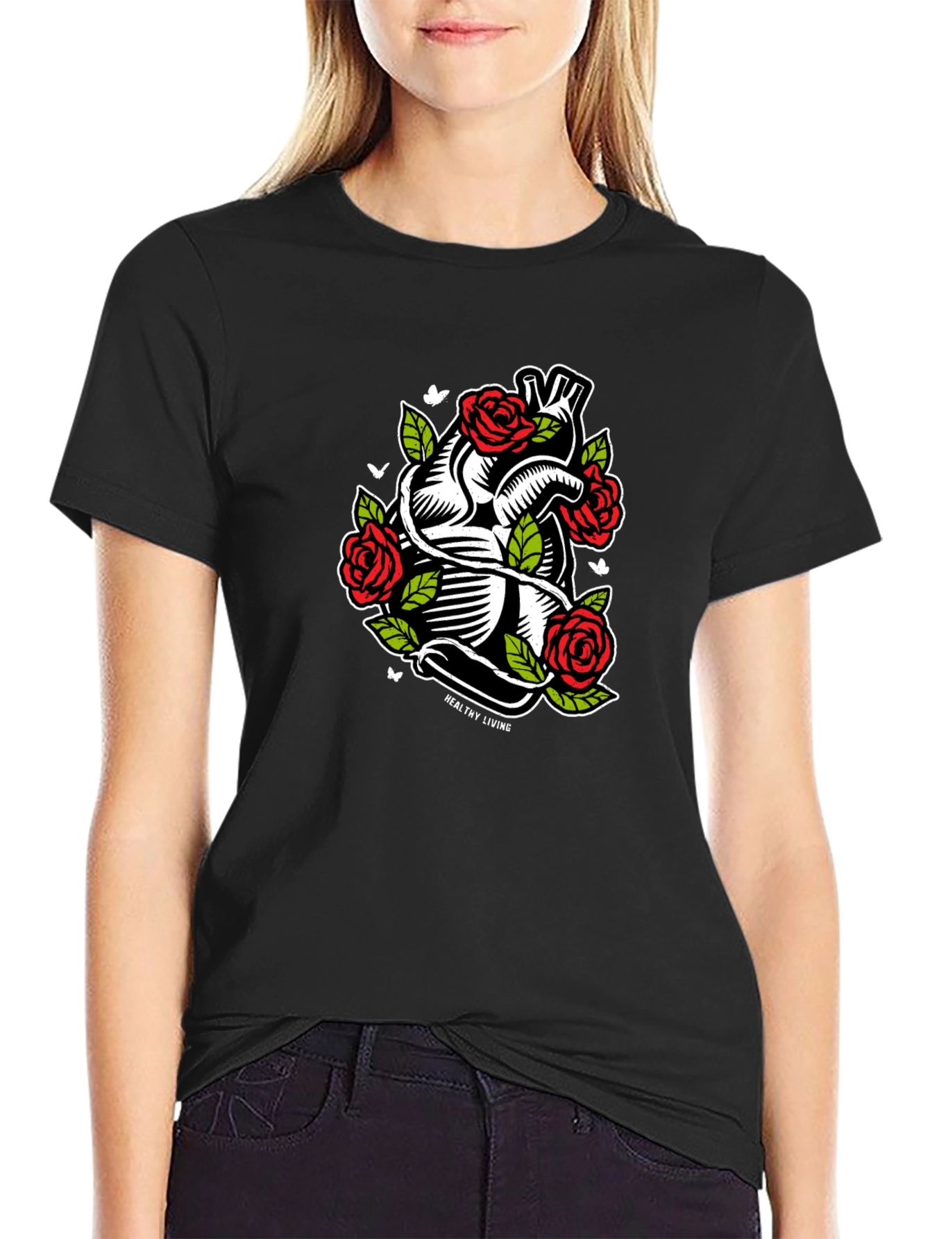 Black Heart & Roses Graphic T-Shirt - Black view 2