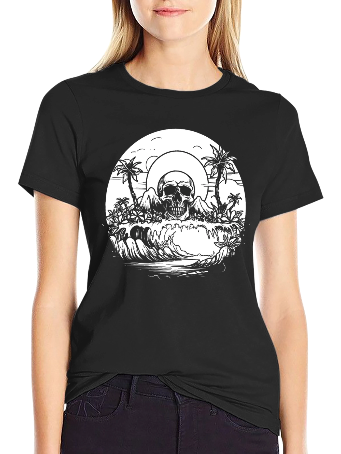 Black Skull Island Graphic Tee - Black Cotton T-Shirt view 2