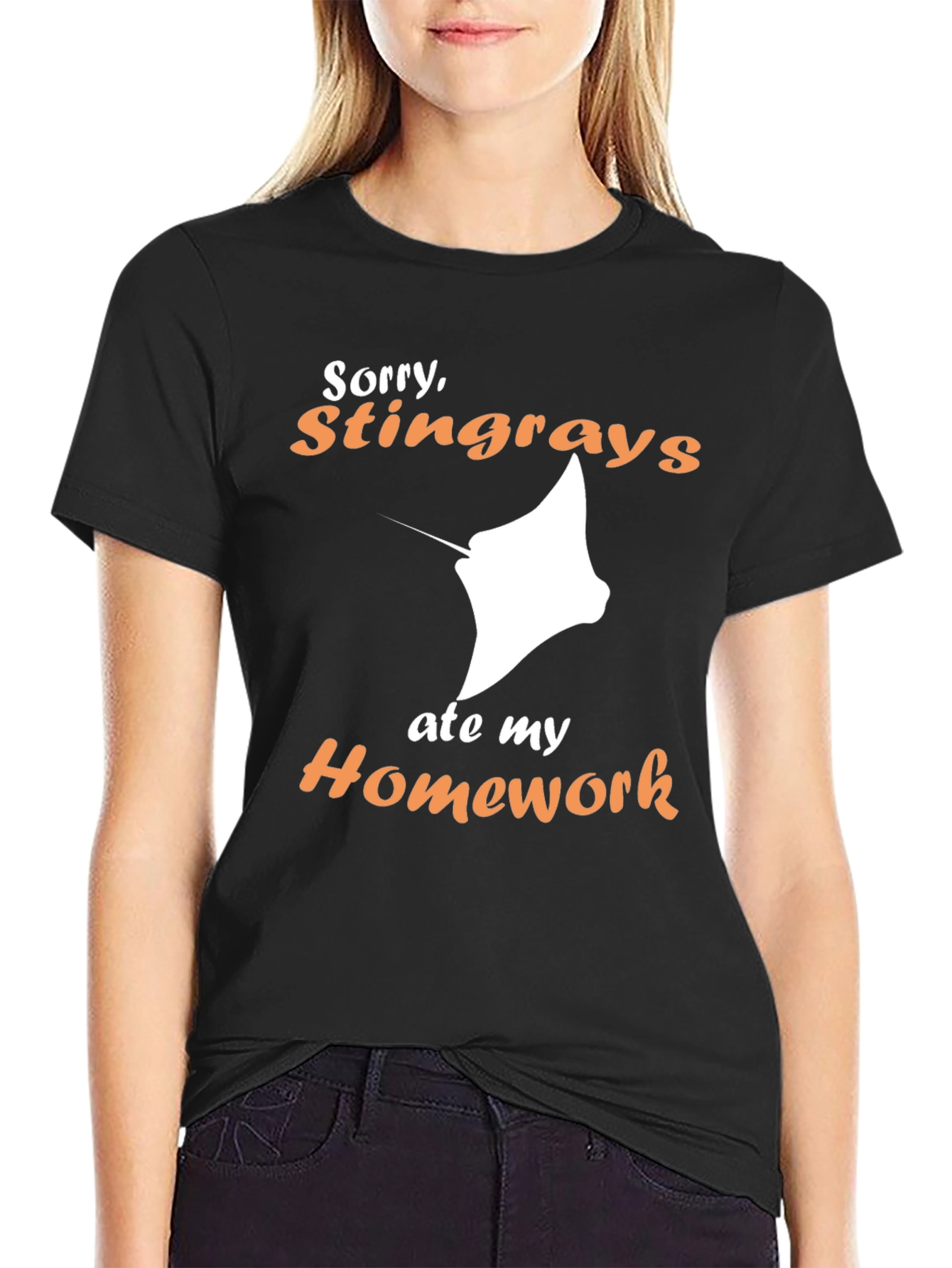 Black Stingray Ate My Homework Graphic T-Shirt view 2