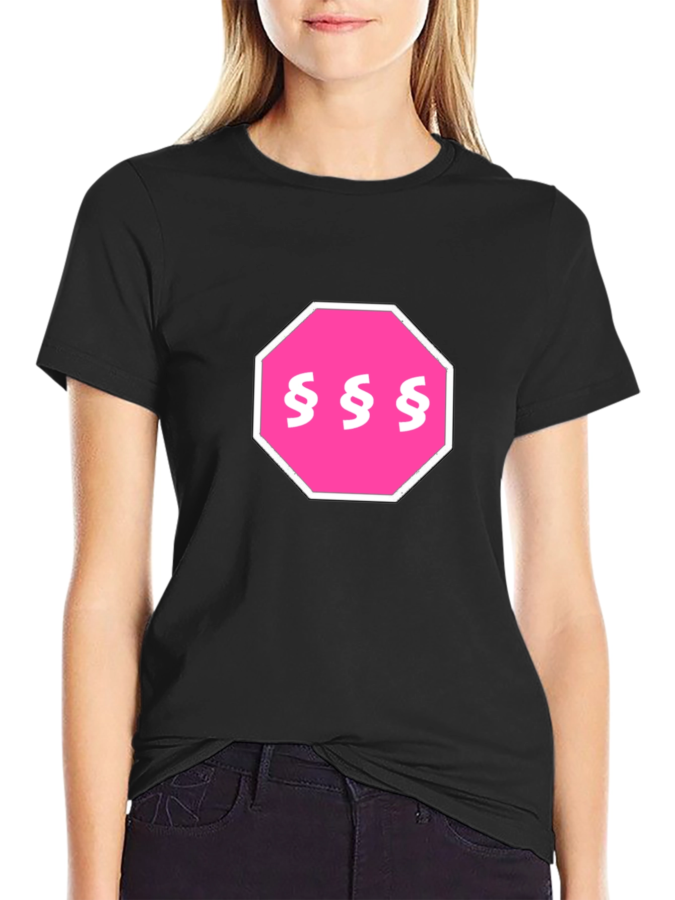 Black Pink Section Symbol Stop Sign T-Shirt view 2