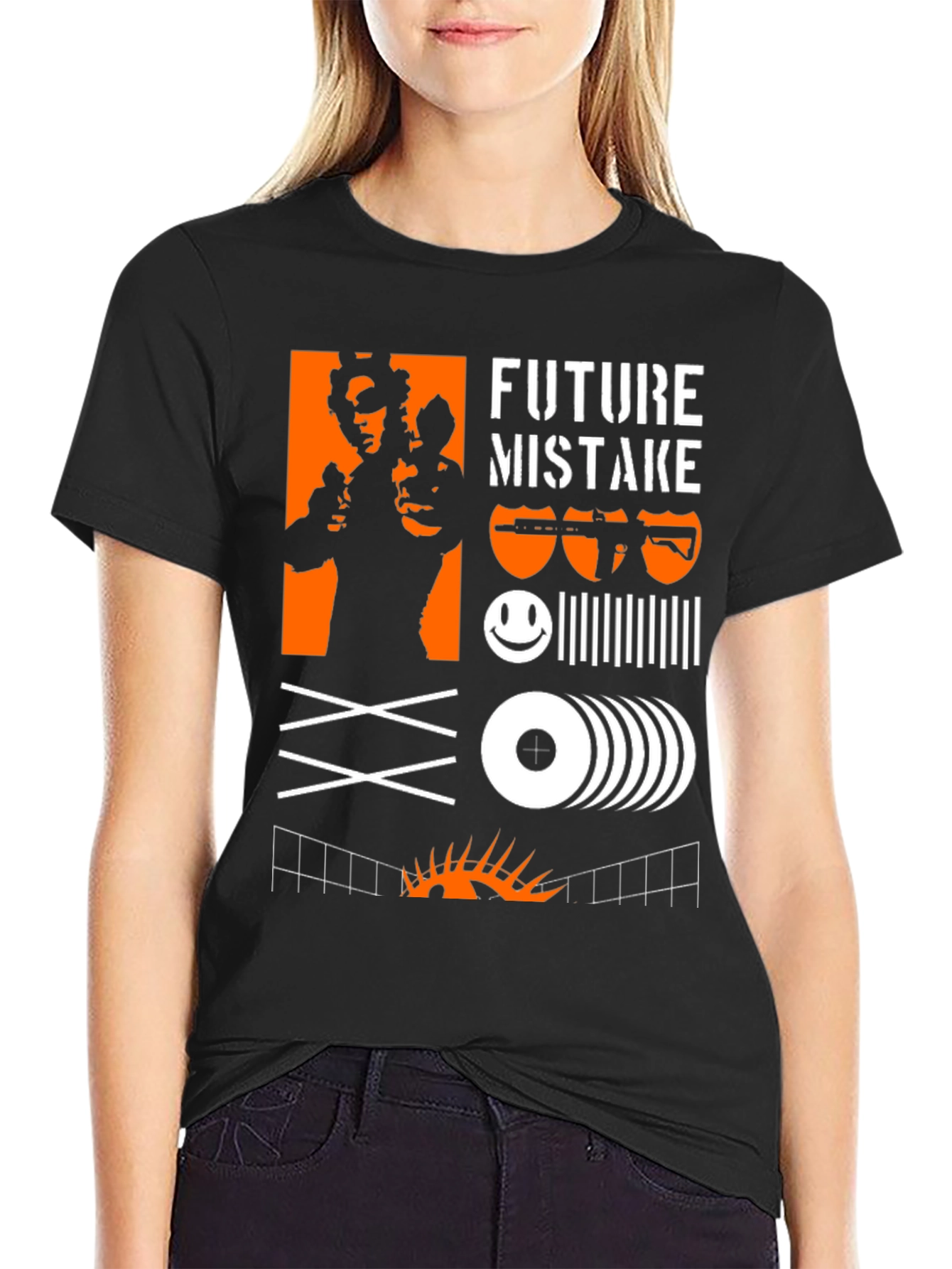 Black Edgy Graphic Tee: Future Mistake Design view 2