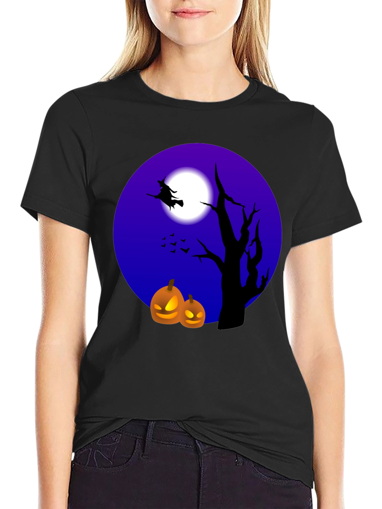 Black Halloween Witch and Pumpkin T-Shirt view 2