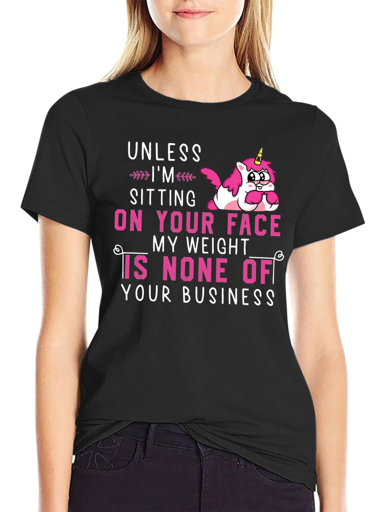 Black Unicorn Graphic T-Shirt: My Weight is None of Your Business view 2