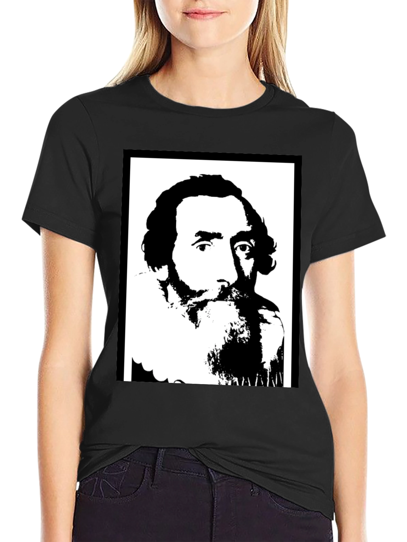 Black Vintage Portrait Graphic Black T-Shirt view 2