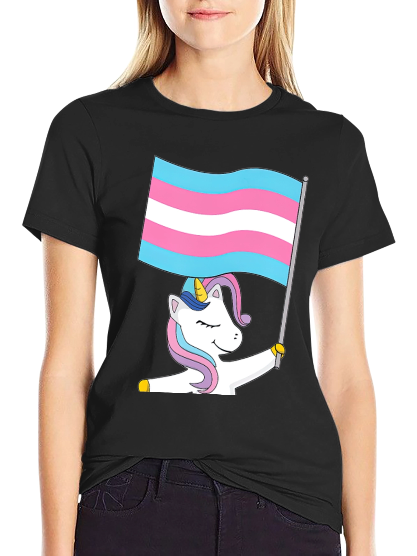 Black Transgender Unicorn Flag T-Shirt view 2