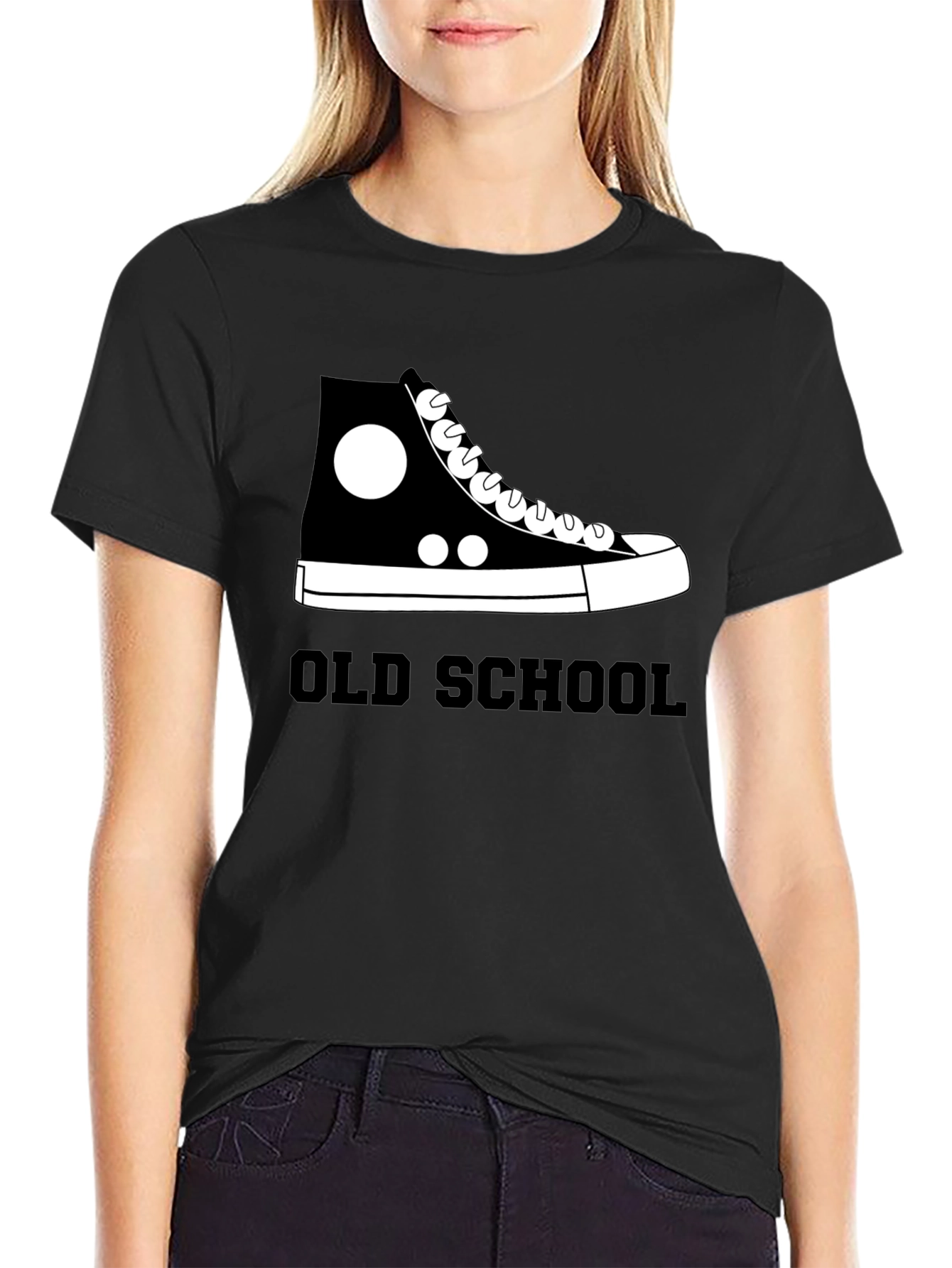Black Old School High Top Sneaker Graphic T-Shirt view 2