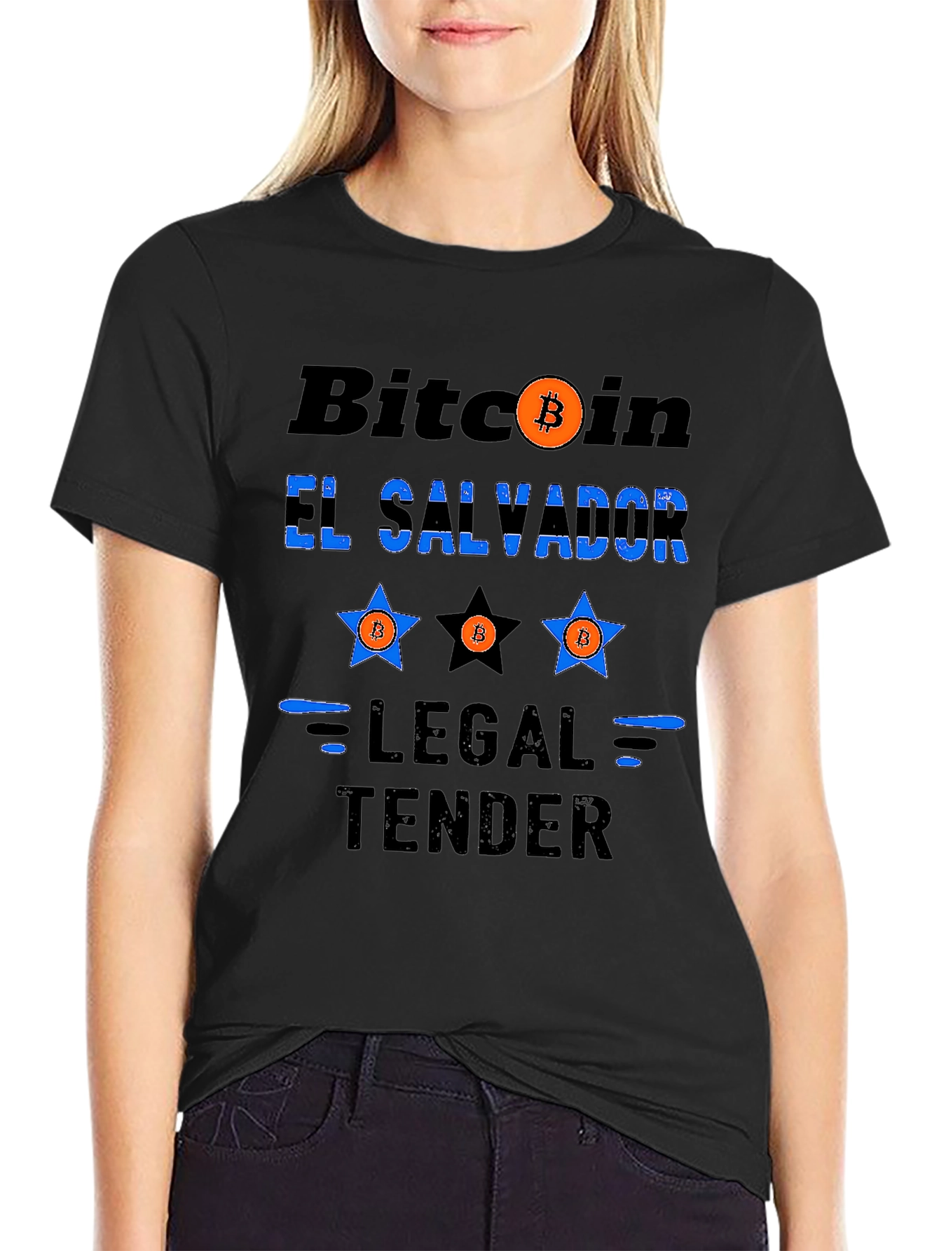 Black Bitcoin El Salvador Legal Tender Graphic T-Shirt view 2