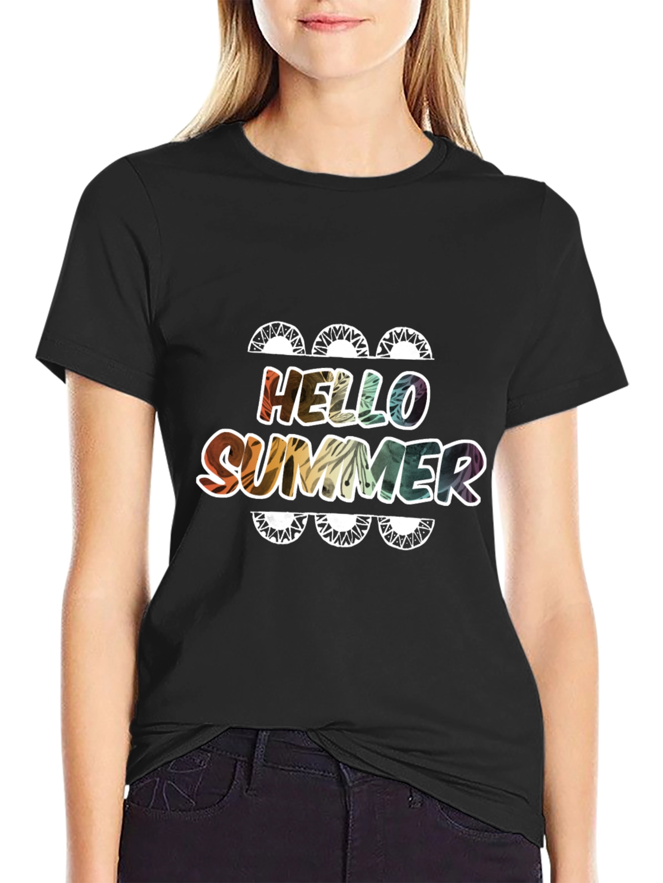 Black Hello Summer Graphic T-Shirt - Cool, Fun Design view 2