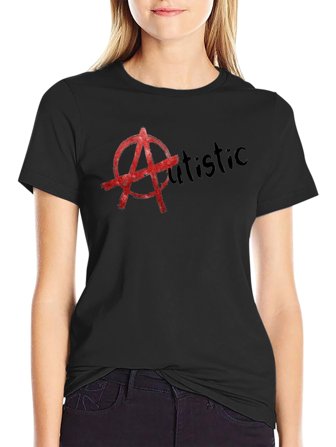 Black Anarchy Autistic T-Shirt - Black Cotton Tee view 2
