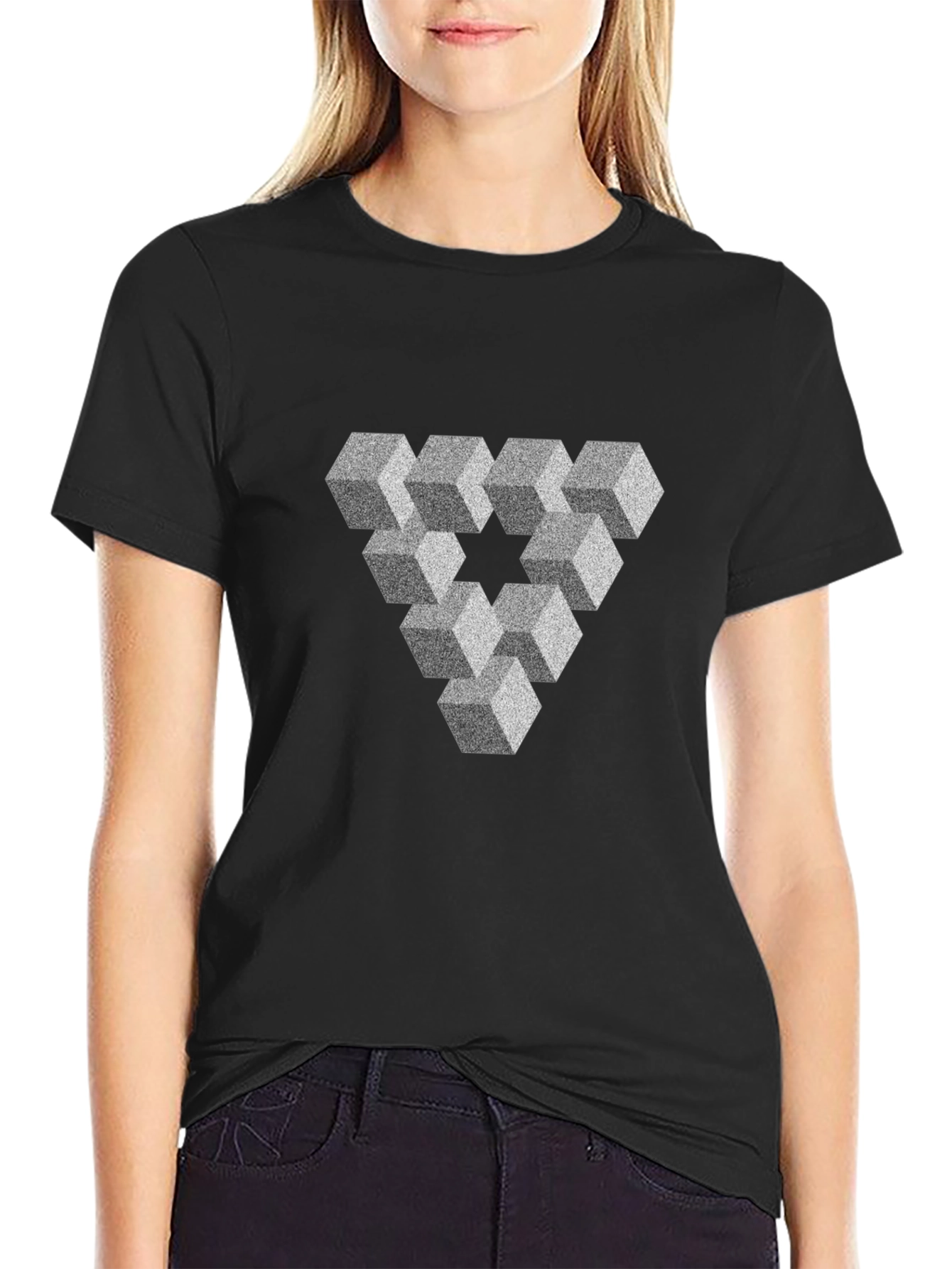Black Impossible Triangle Illusion Graphic Tee view 2