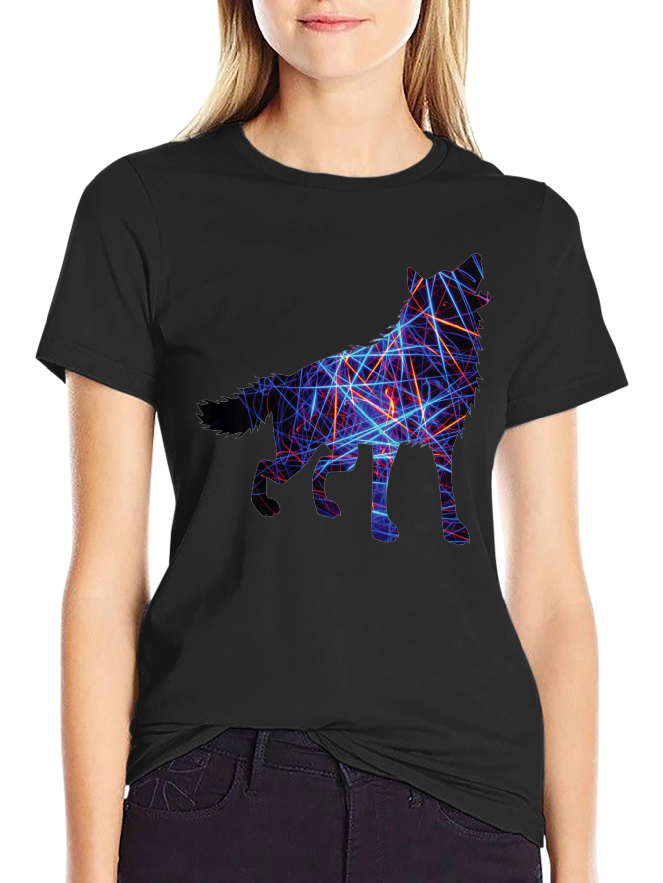Black Abstract Wolf Graphic Tee - Black view 2