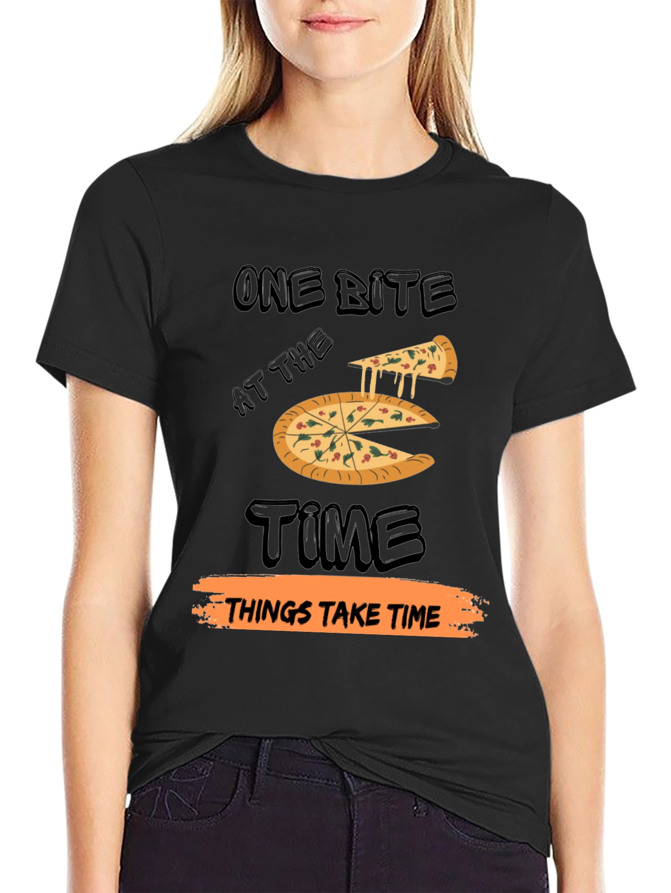 Black One Bite Pizza T-Shirt view 2
