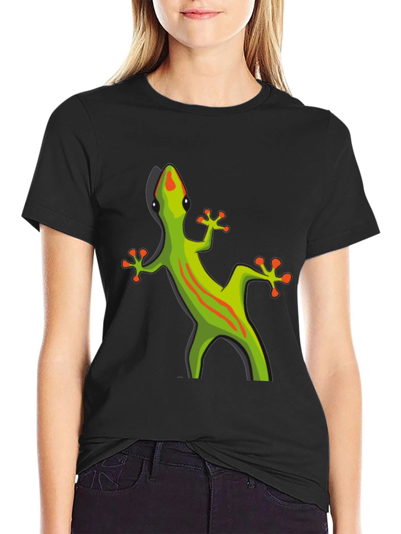 Black Black T-Shirt with Gecko Graphic view 2