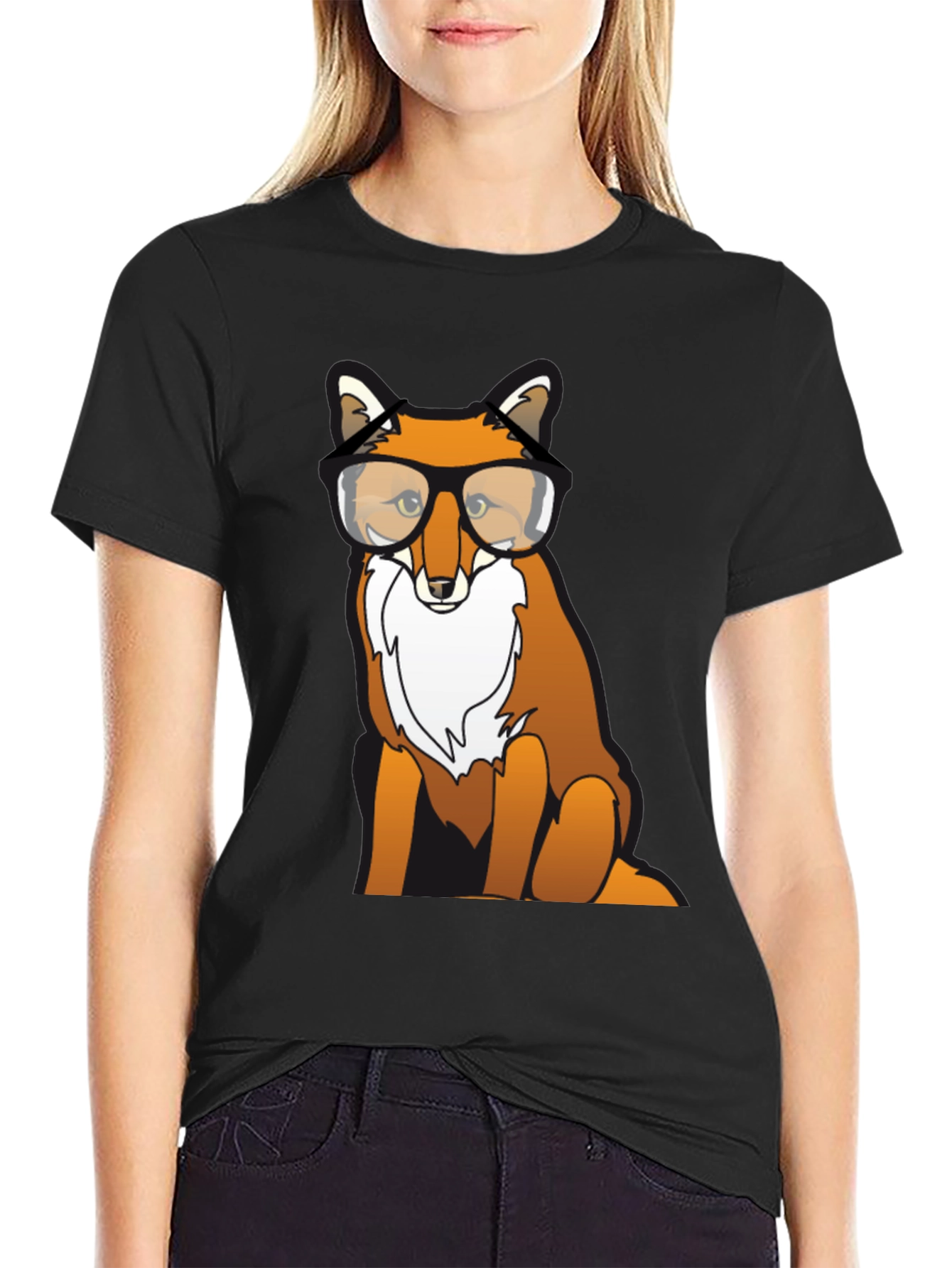Black Fox with Glasses Graphic T-Shirt view 2