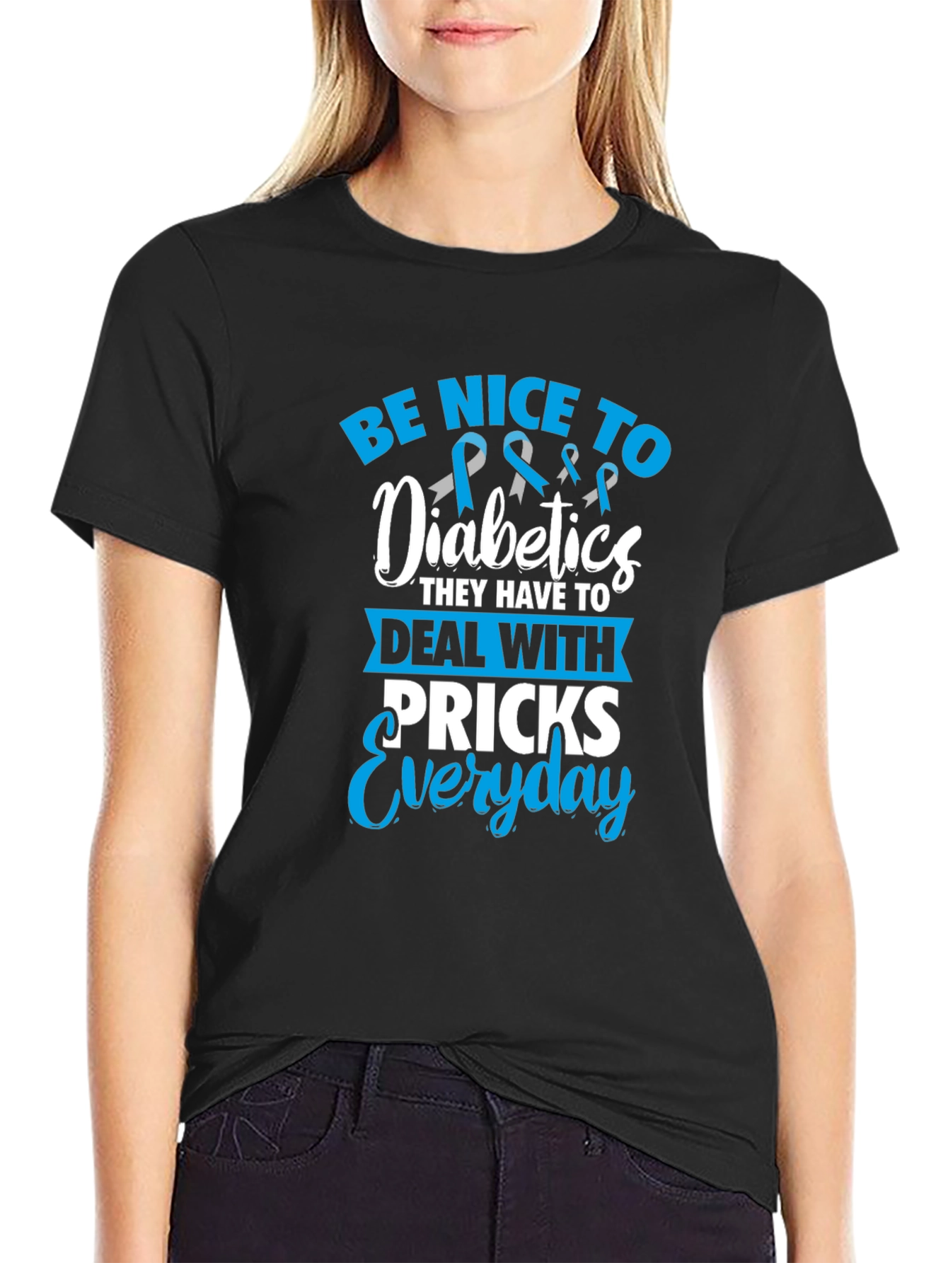 Black Be Nice To Diabetics Graphic T-Shirt view 2