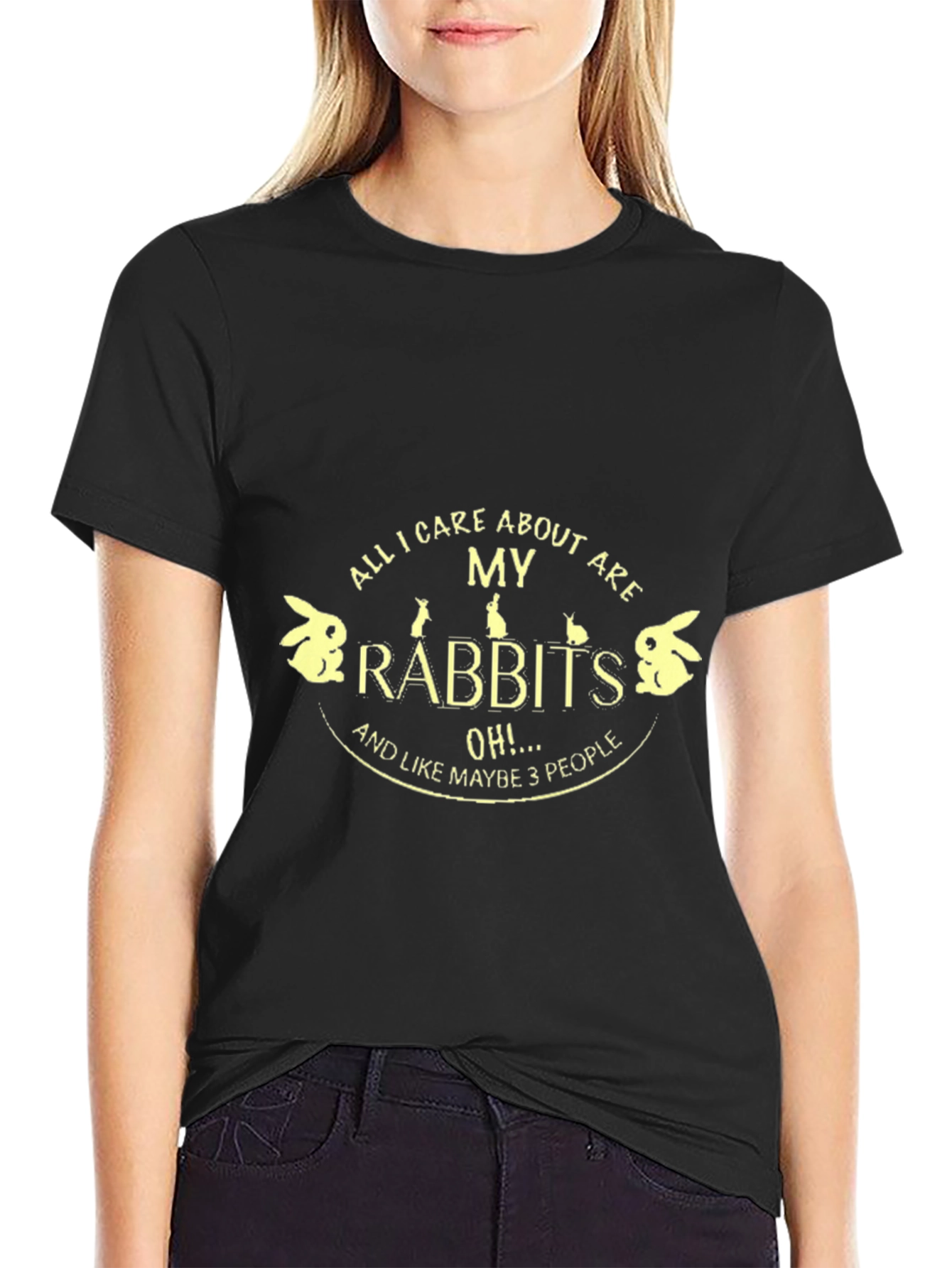 Black Rabbit Lover Graphic Tee - All I Care About Are My Rabbits T-Shirt view 2