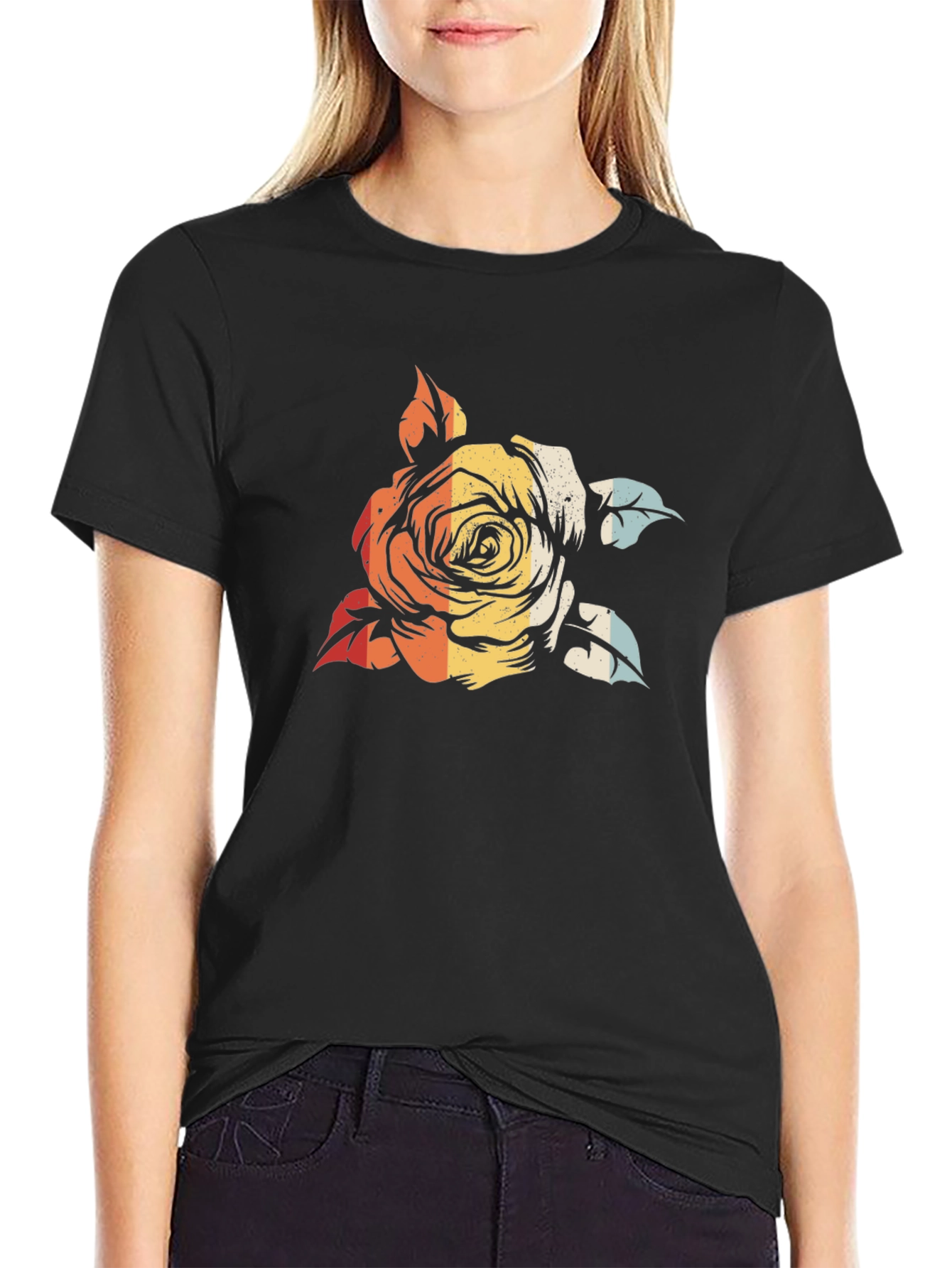 Black Retro Rose Graphic Tee - Black view 2