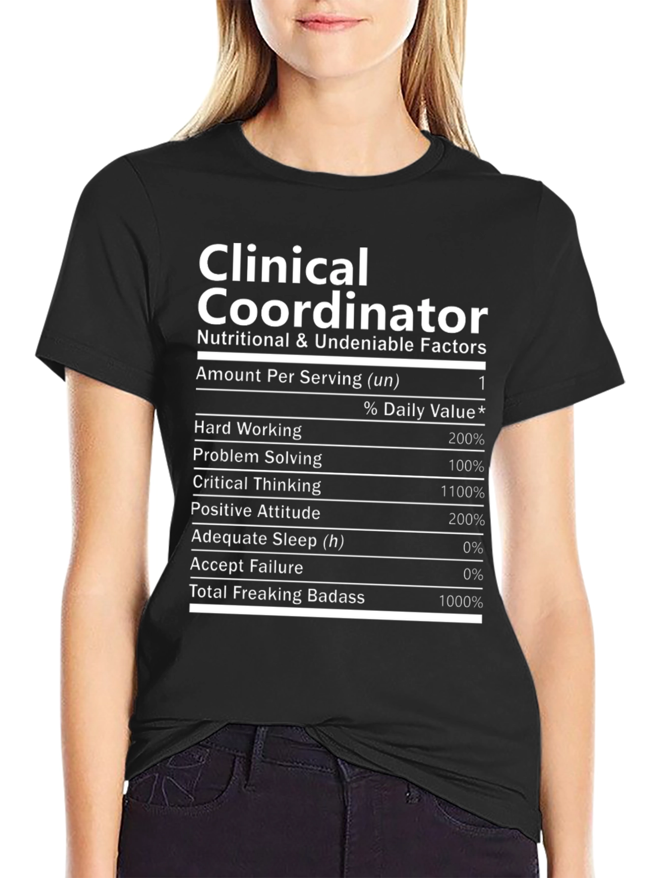 Black Clinical Coordinator T-Shirt - Nutritional Facts Novelty Tee view 2
